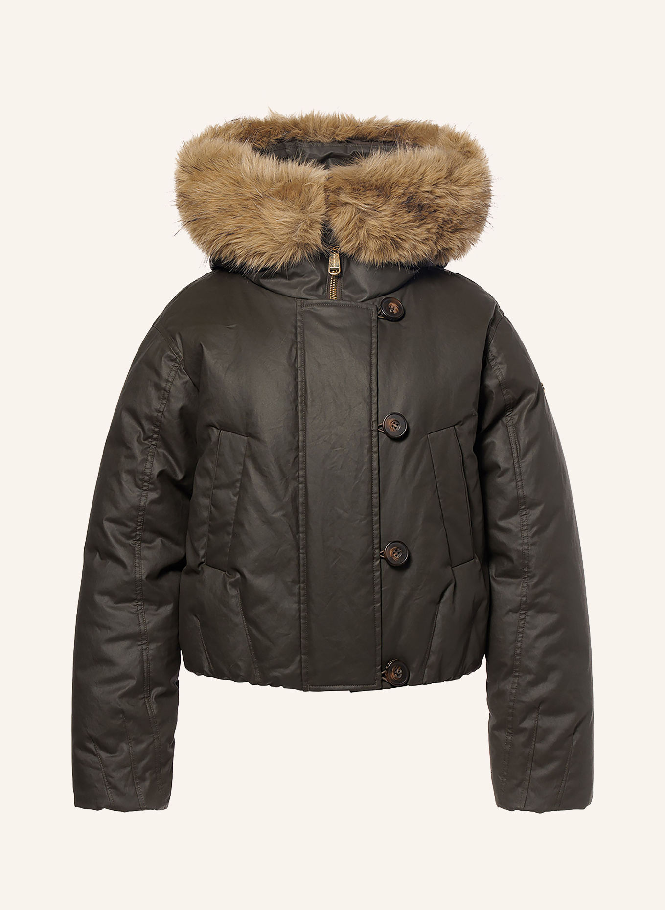 GOLDBERGH NYOKO Down Jacket with Detachable Faux Fur: KHAKI / LIGHT BROWN