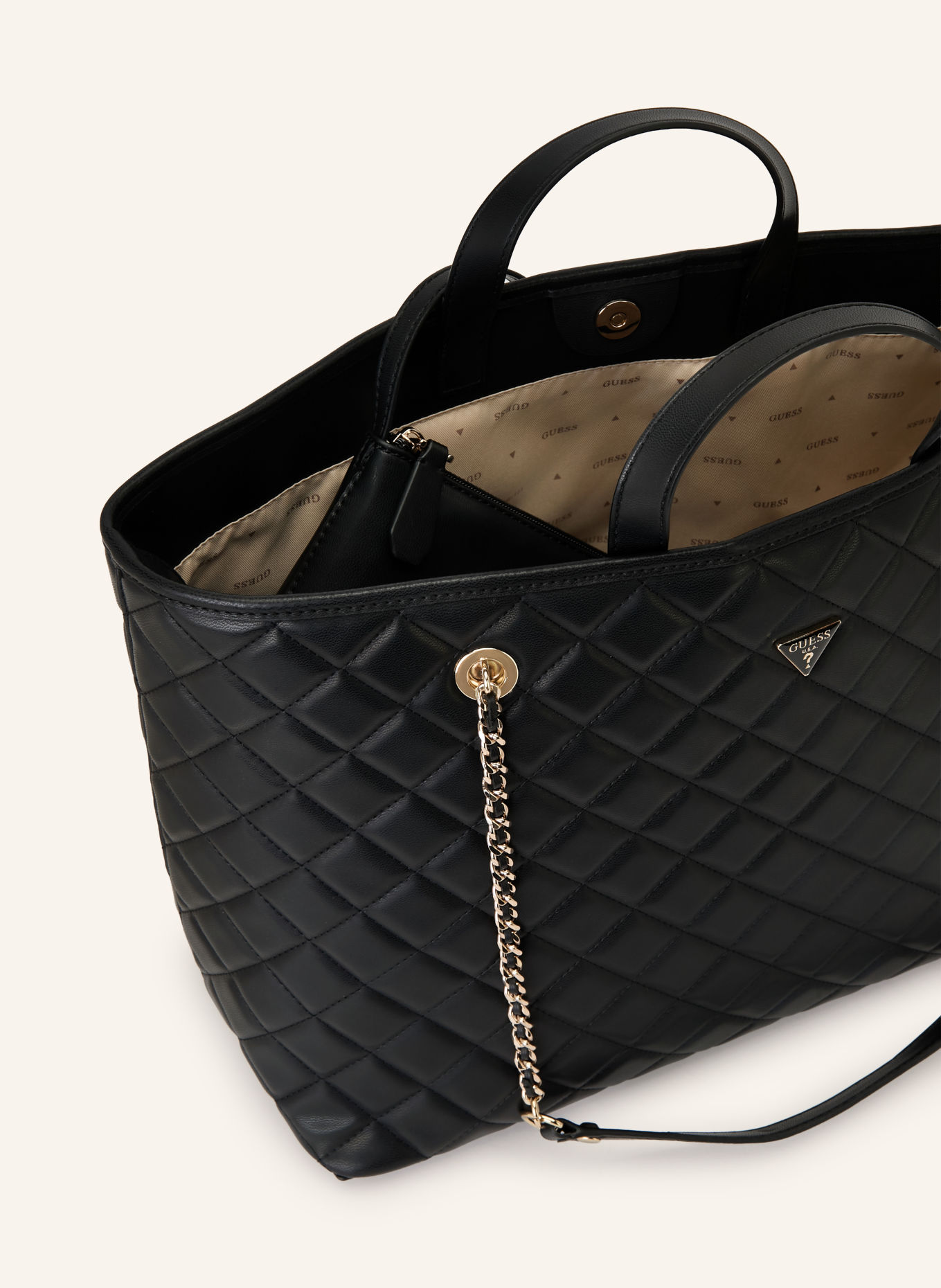 GUESS Shoppingväskor JULIET LARGE med Pouch: SVART / SILVER