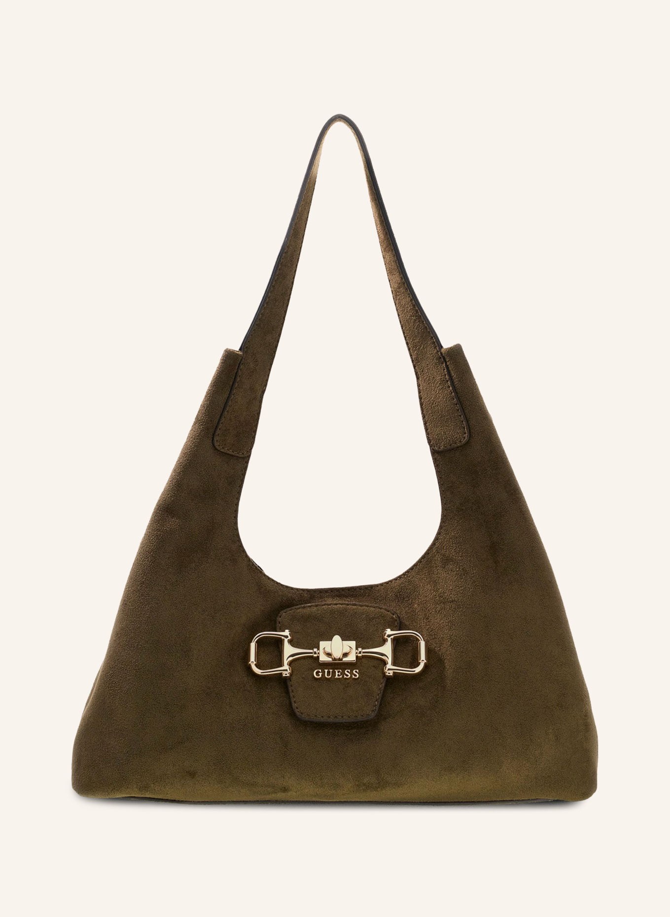 GUESS Geantă tip sac SUNSET SMALL: KAKI / AUR
