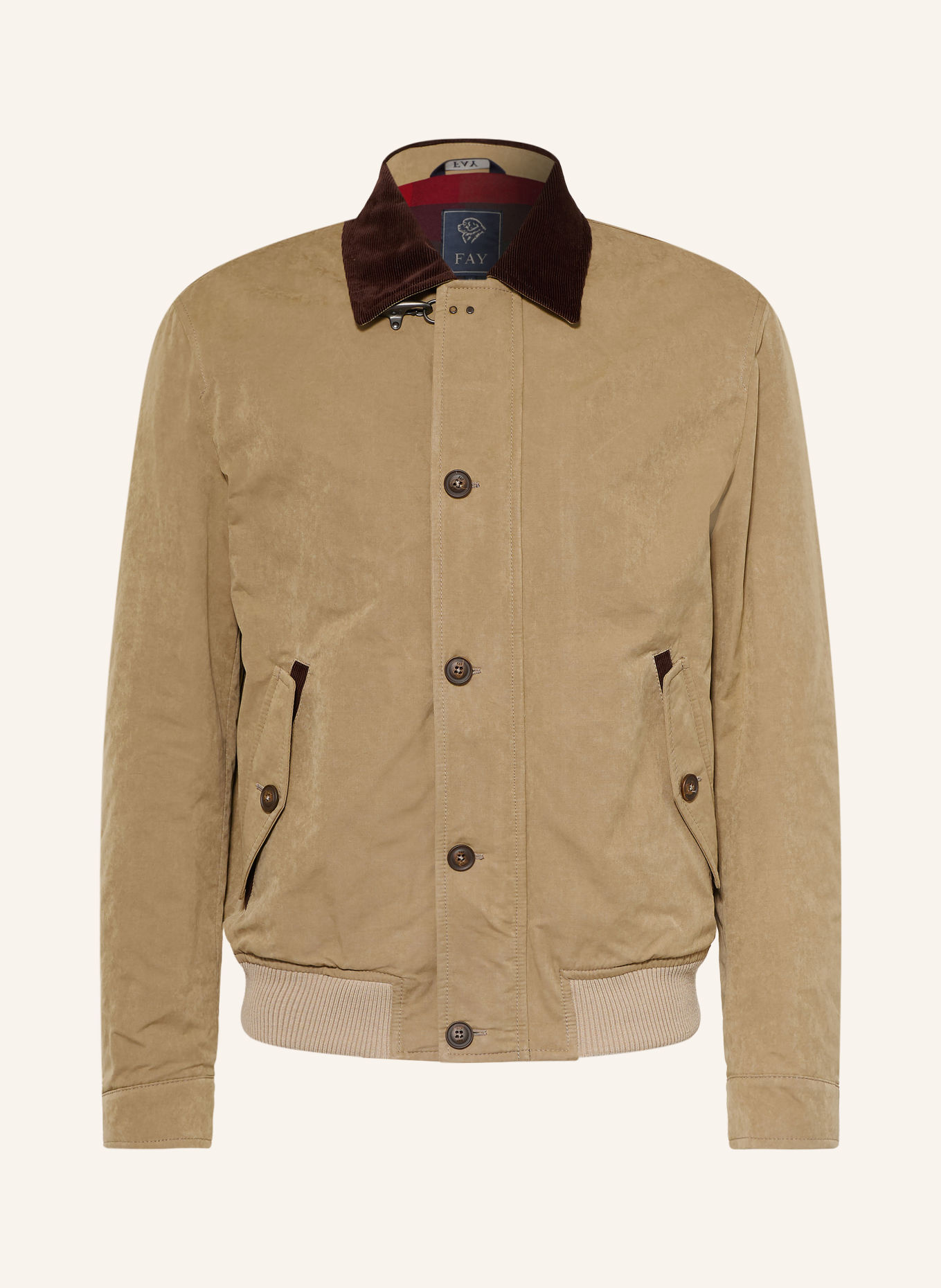 Fay Bomber jacket: BEIGE / DARK BROWN