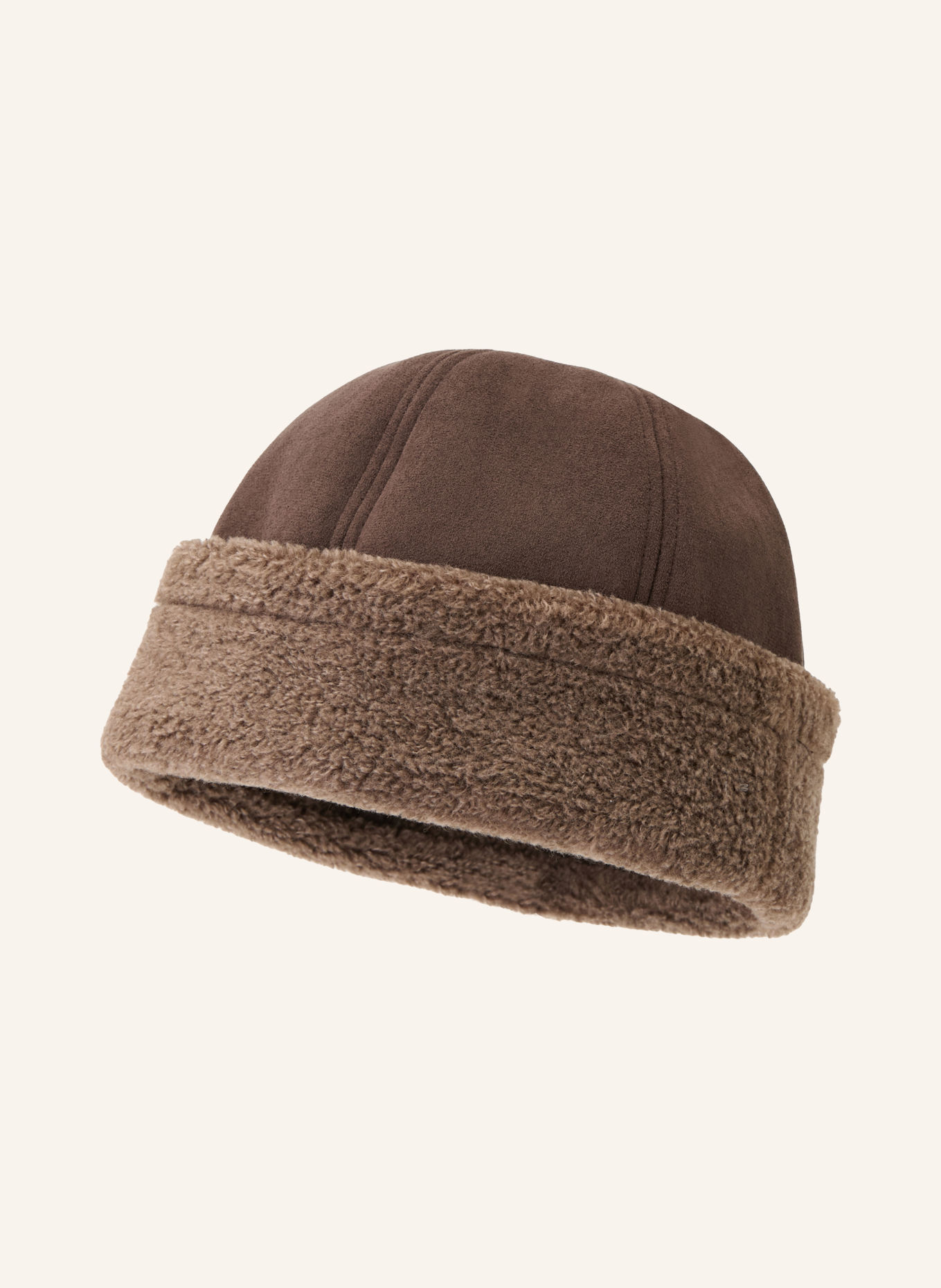 LOEVENICH Hut in Lederoptik mit Teddyfell: DUNKELBRAUN / TAUPE