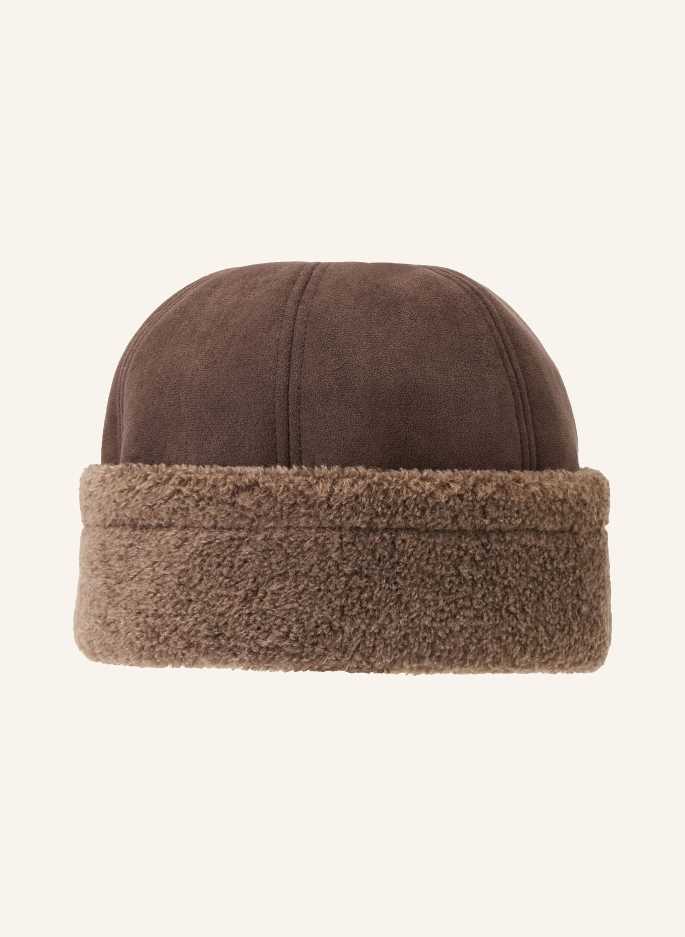 LOEVENICH Hut in Lederoptik mit Teddyfell: DUNKELBRAUN / TAUPE
