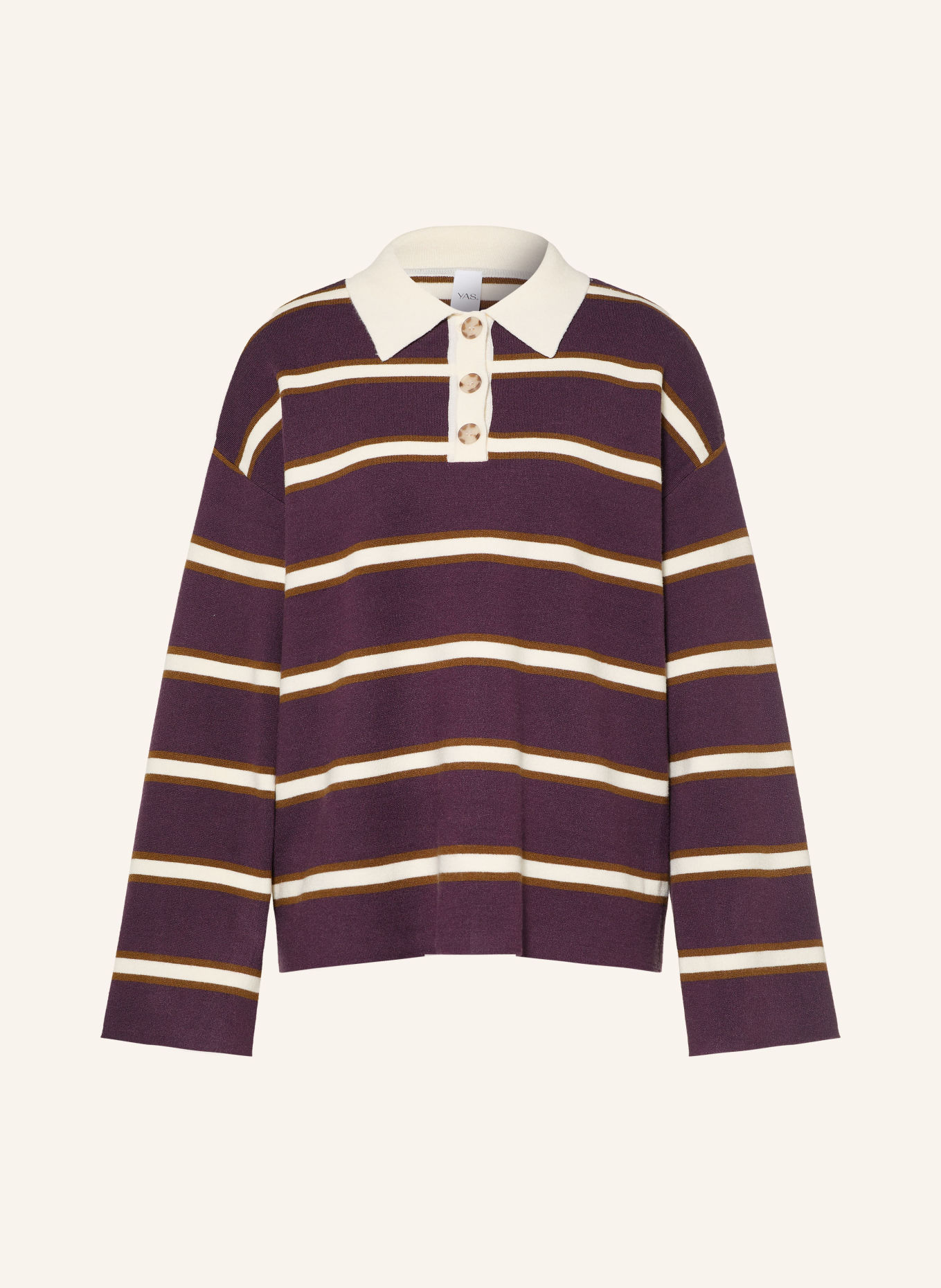Y.A.S. Tricou polo din tricot: MOV ÎNCHIS / MARO / CREM