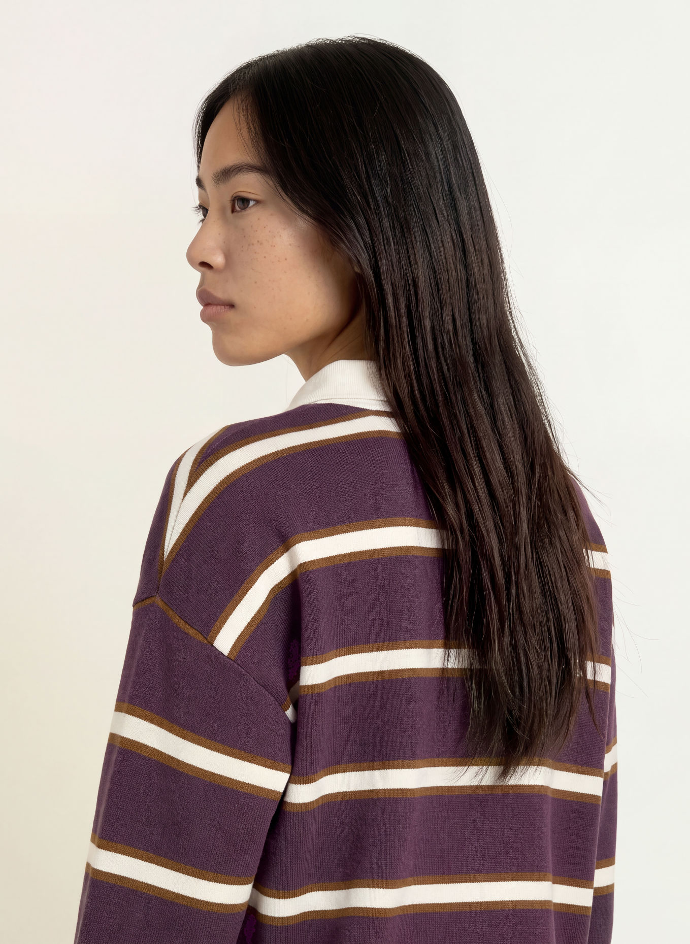 Y.A.S. Tricou polo din tricot: MOV ÎNCHIS / MARO / CREM