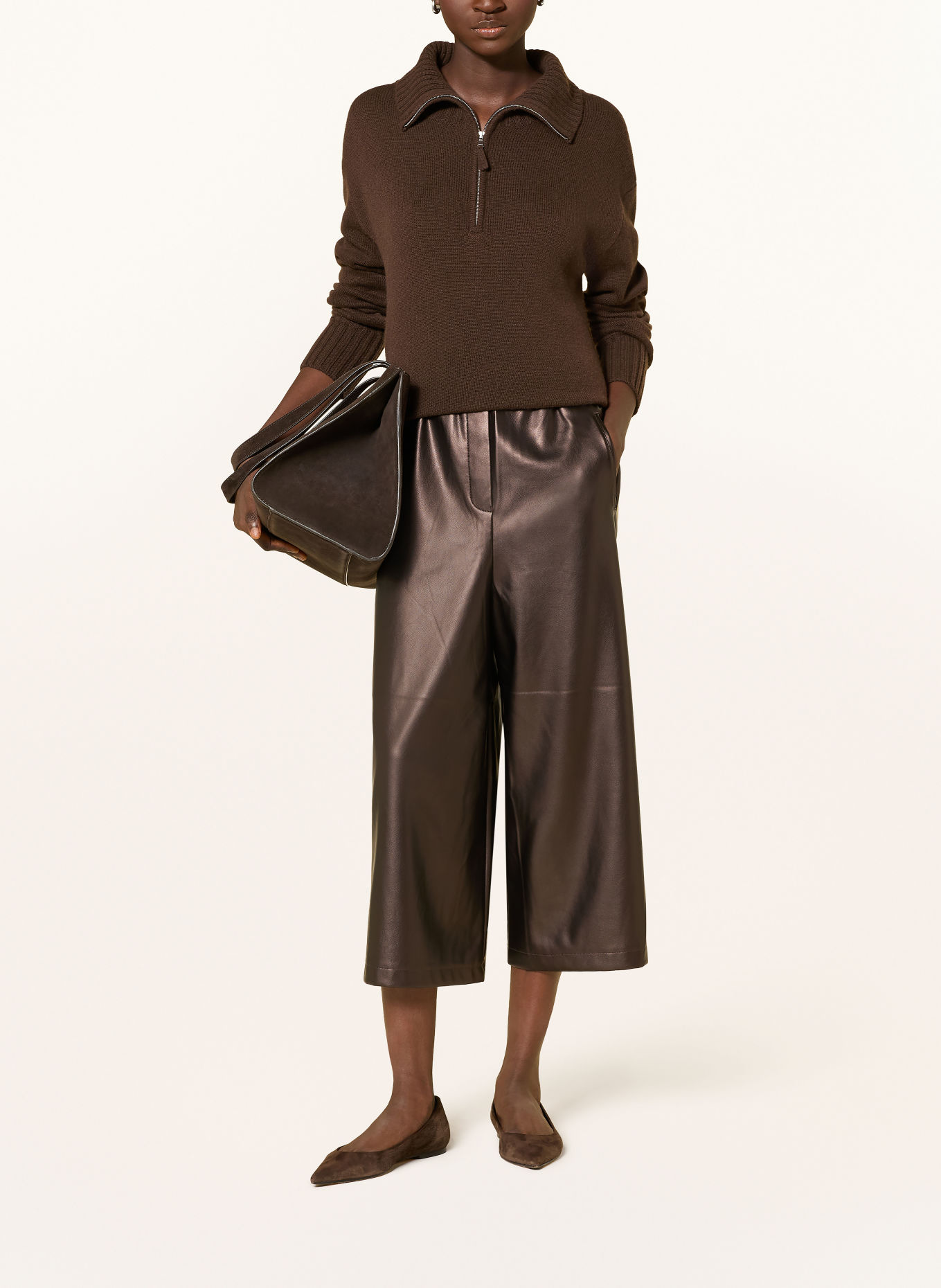 MARC AUREL Leather-look culottes: DARK BROWN