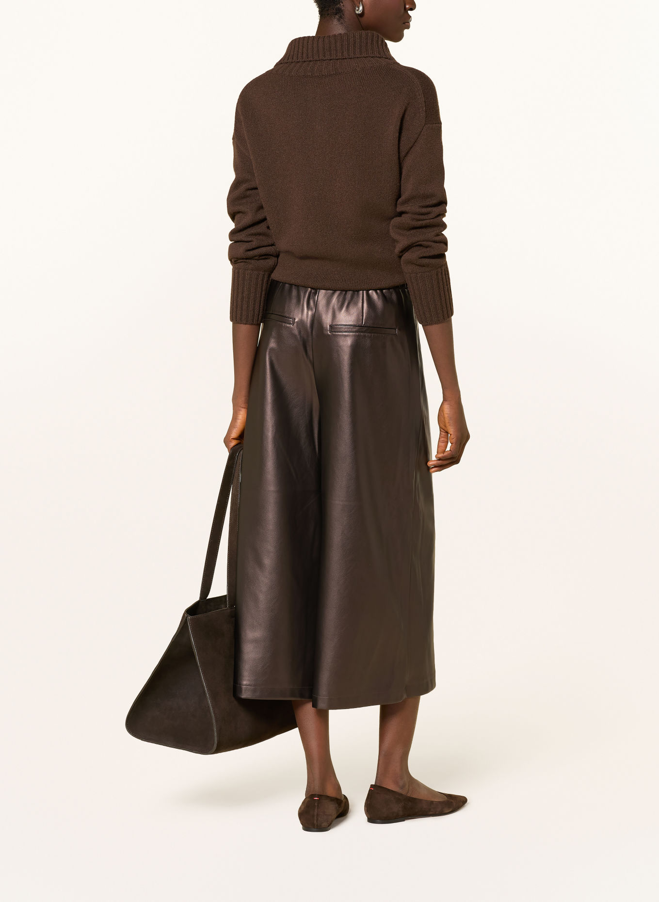 MARC AUREL Leather-look culottes: DARK BROWN