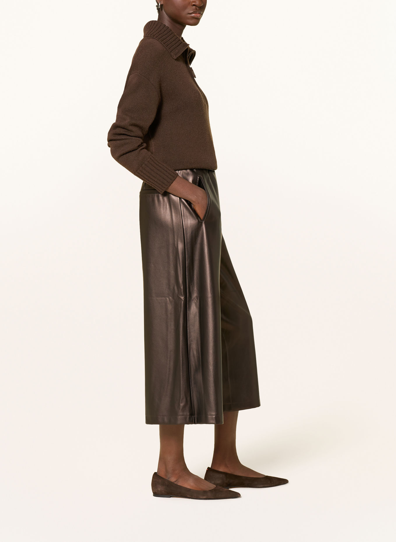 MARC AUREL Leather-look culottes: DARK BROWN