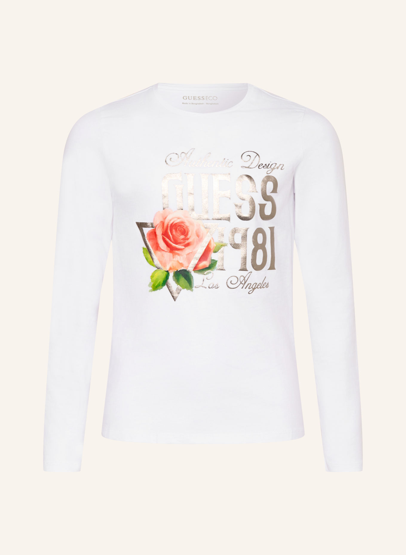 GUESS Longsleeve: WEISS / GOLD / ROSA