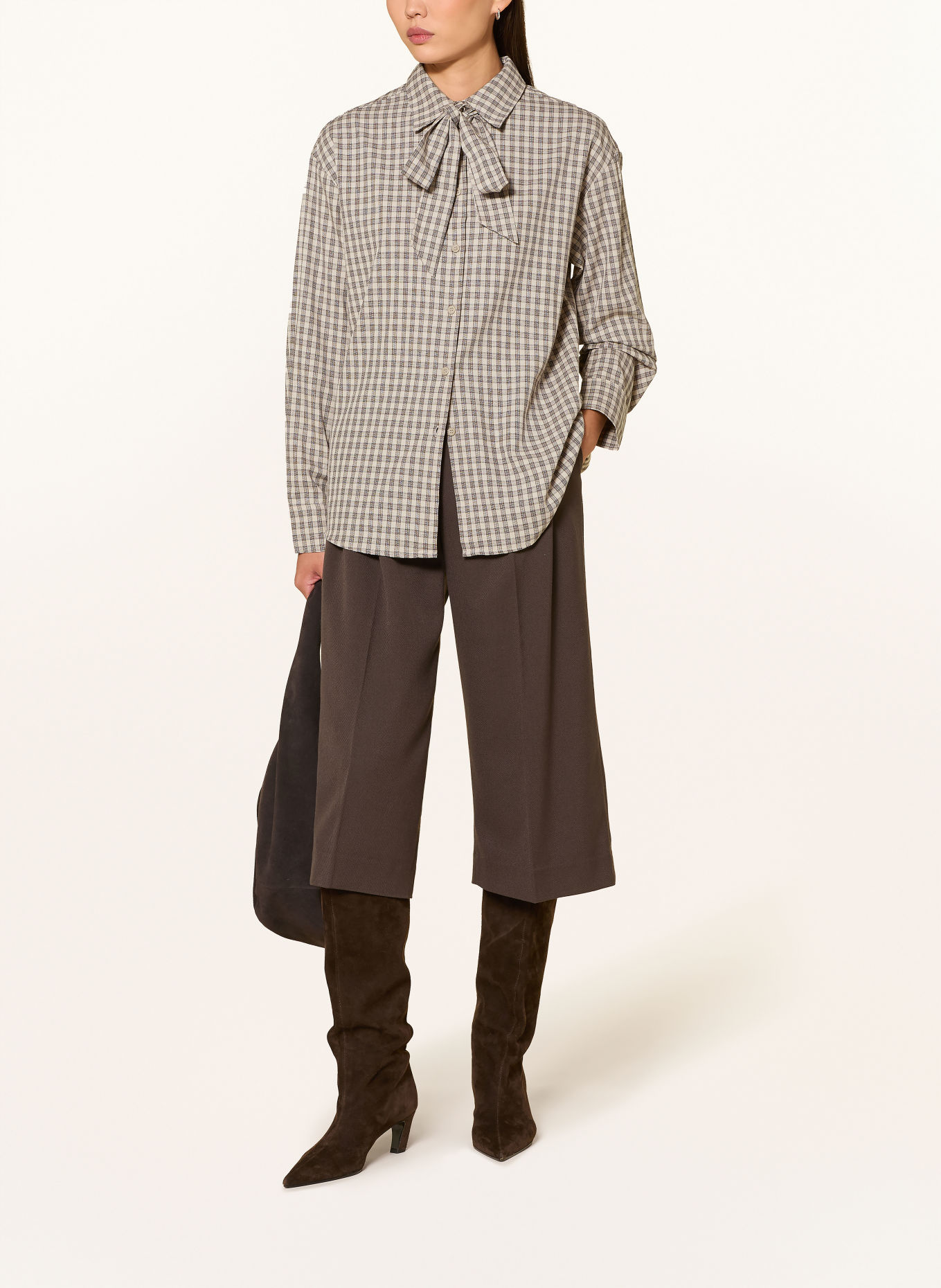 GRACE & MILA Blouse avec nœud amovible: BEIGE / MARRON / NOIR