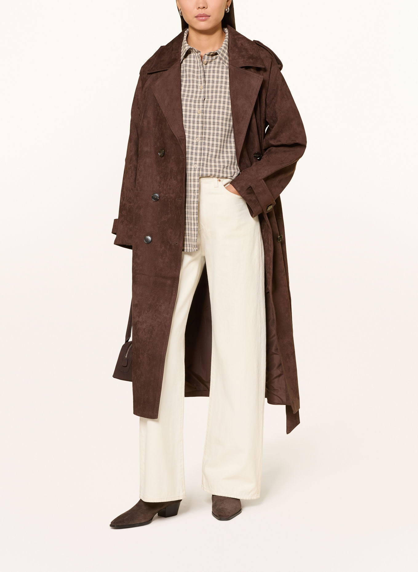 GRACE & MILA Trenchcoat ASTRID in leerlook: MARRON FONCÉ