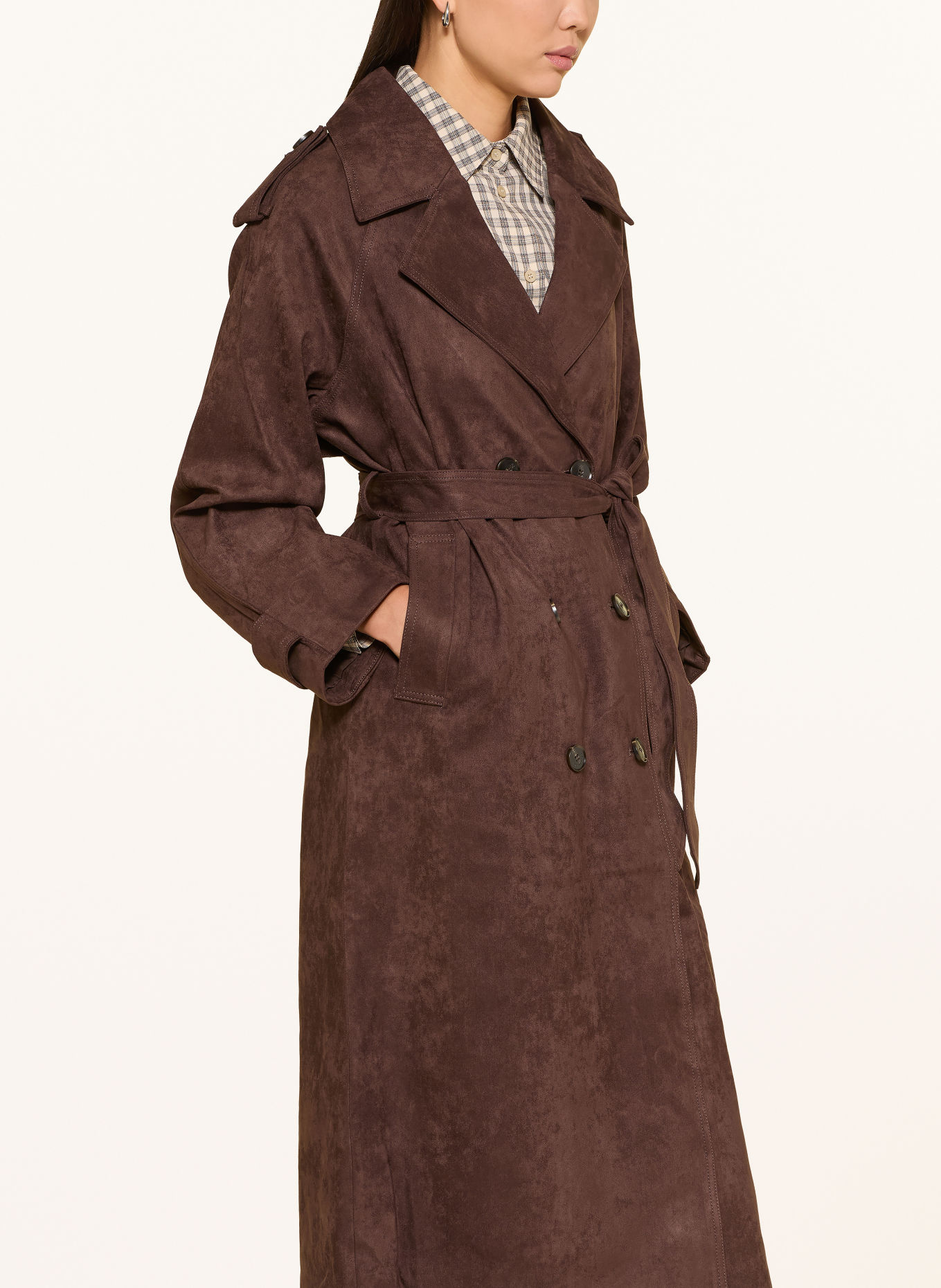 GRACE & MILA Trenchcoat ASTRID in leerlook: MARRON FONCÉ