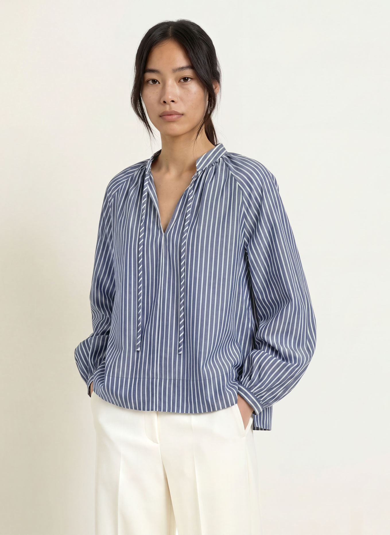 GRACE & MILA Chemisier ALBANE: BLEU FONCÉ / GRIS / BLANC