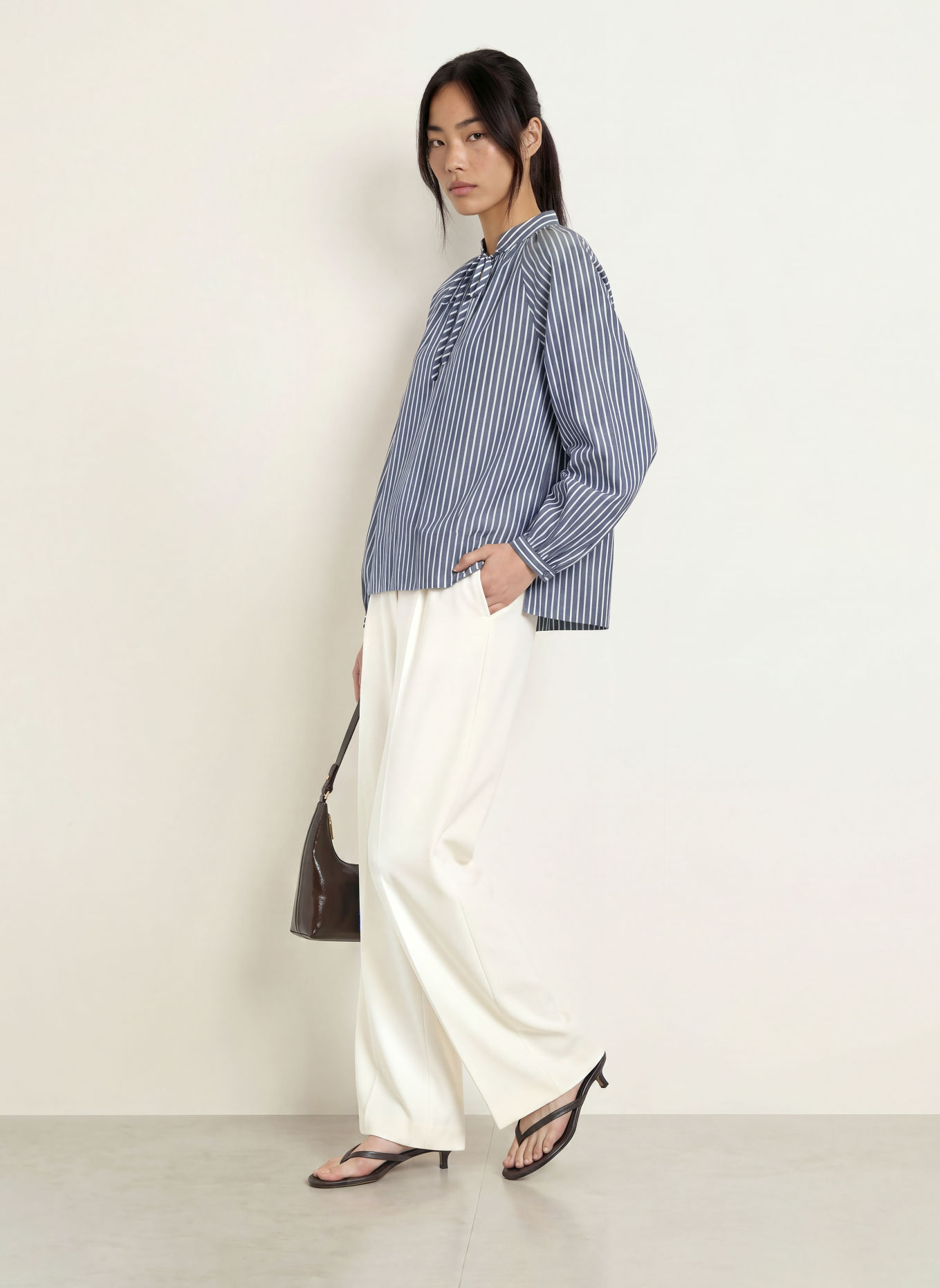 GRACE & MILA Chemisier ALBANE: BLEU FONCÉ / GRIS / BLANC