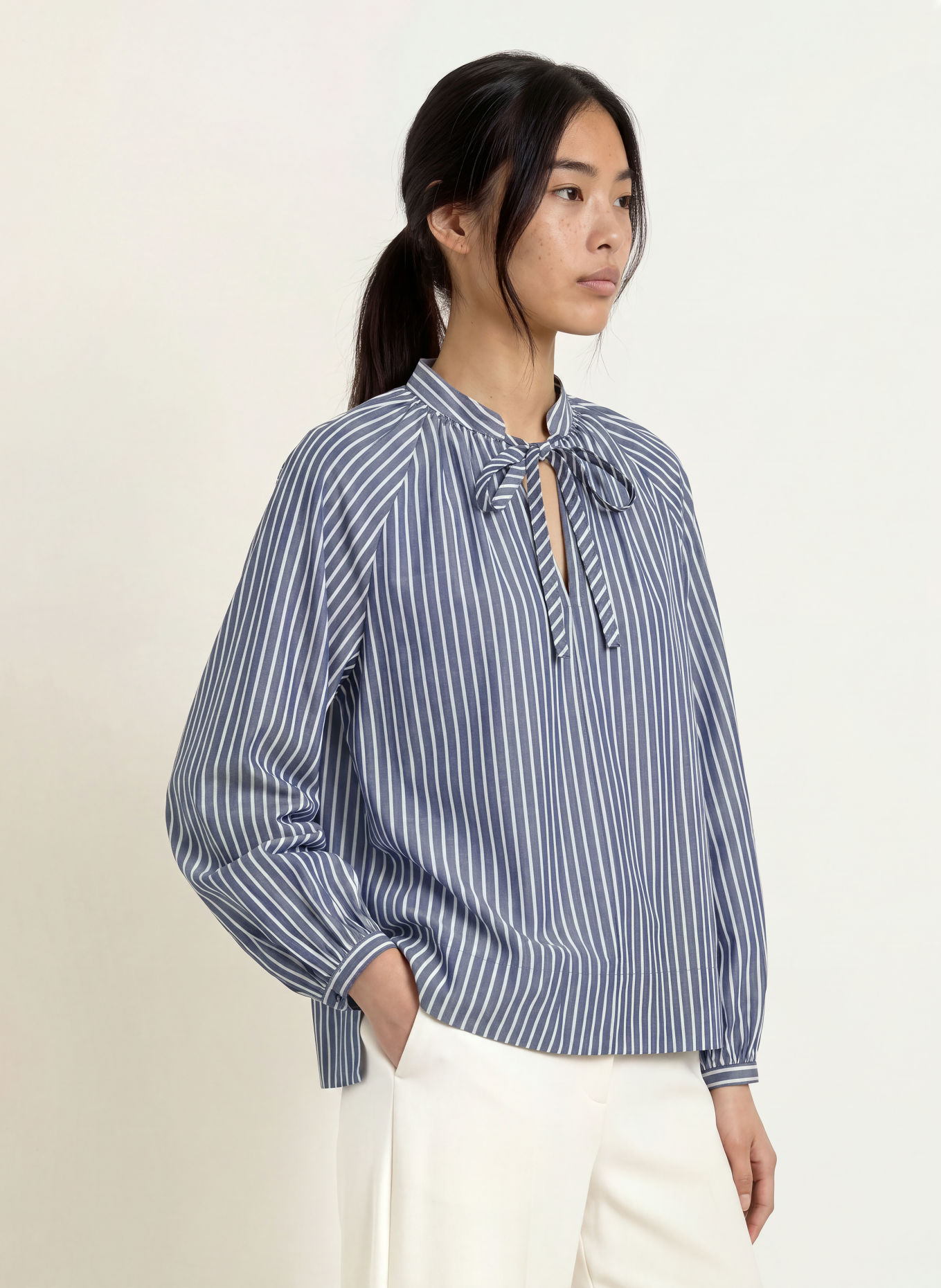 GRACE & MILA Chemisier ALBANE: BLEU FONCÉ / GRIS / BLANC