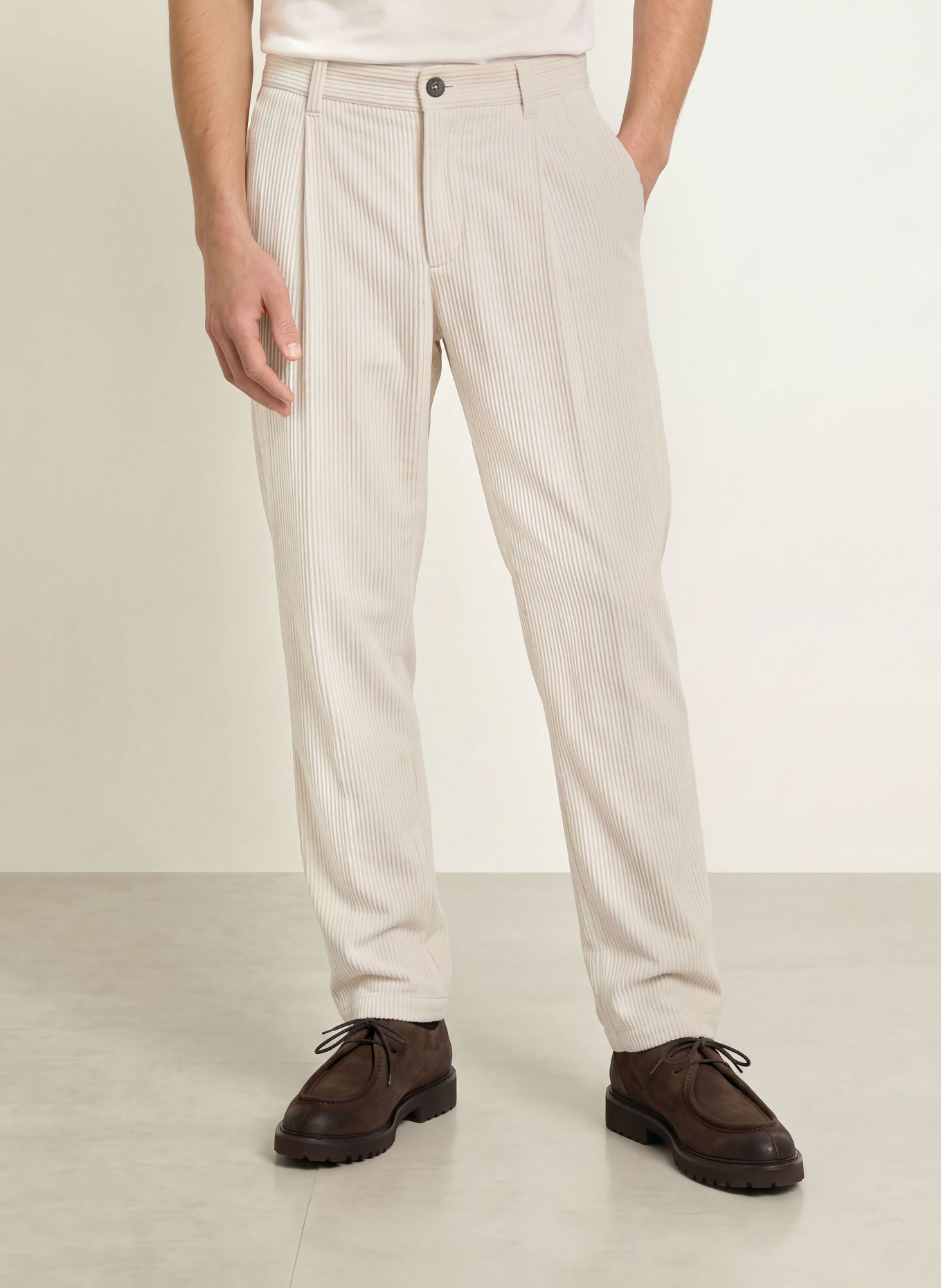 HERNO Pantaloni din velur de cordon, croială regular: CREM