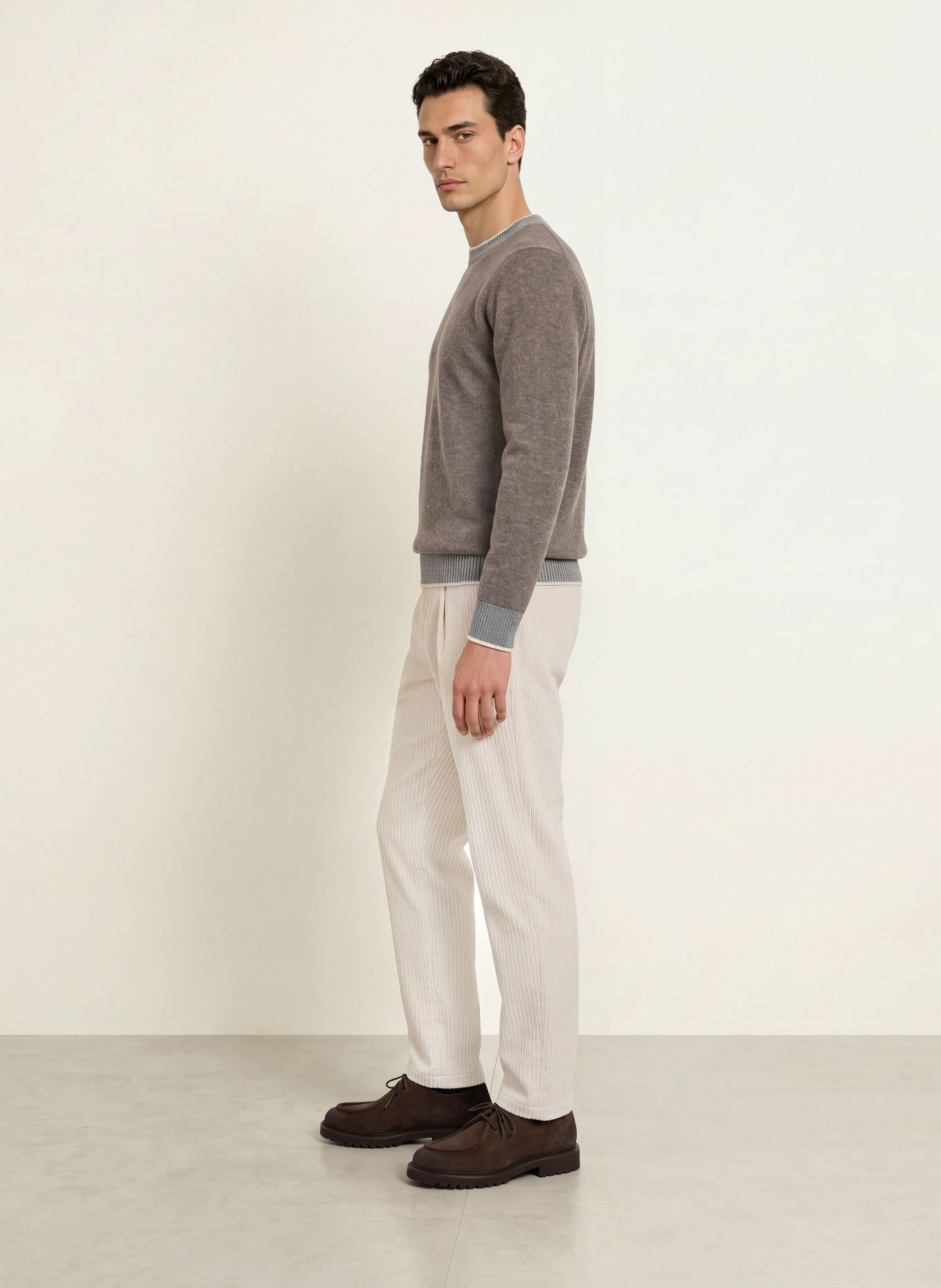 HERNO Pantaloni din velur de cordon, croială regular: CREM