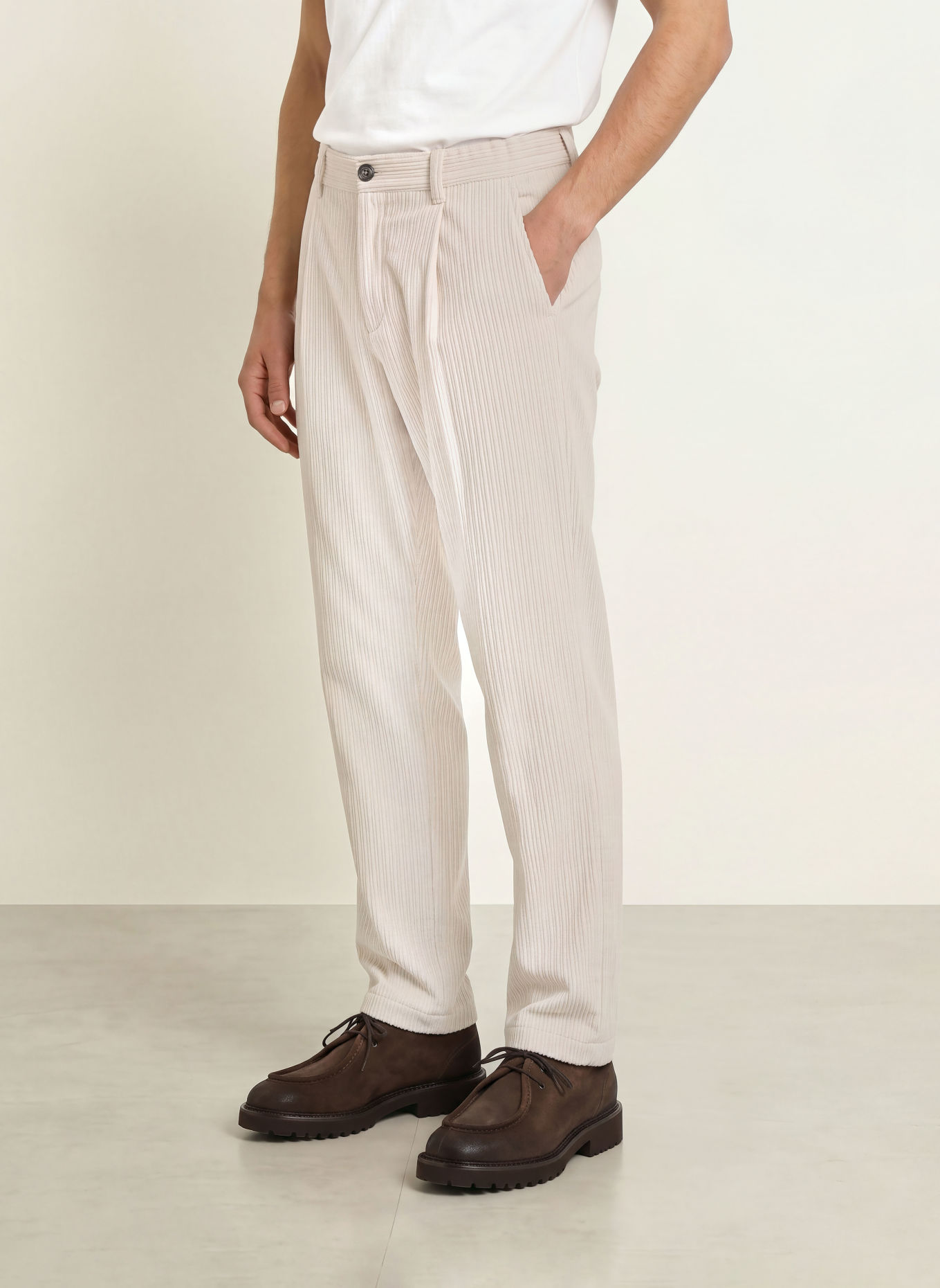 HERNO Pantaloni din velur de cordon, croială regular: CREM