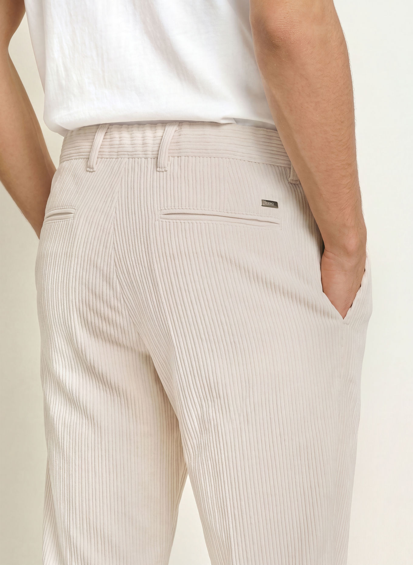 HERNO Pantaloni din velur de cordon, croială regular: CREM