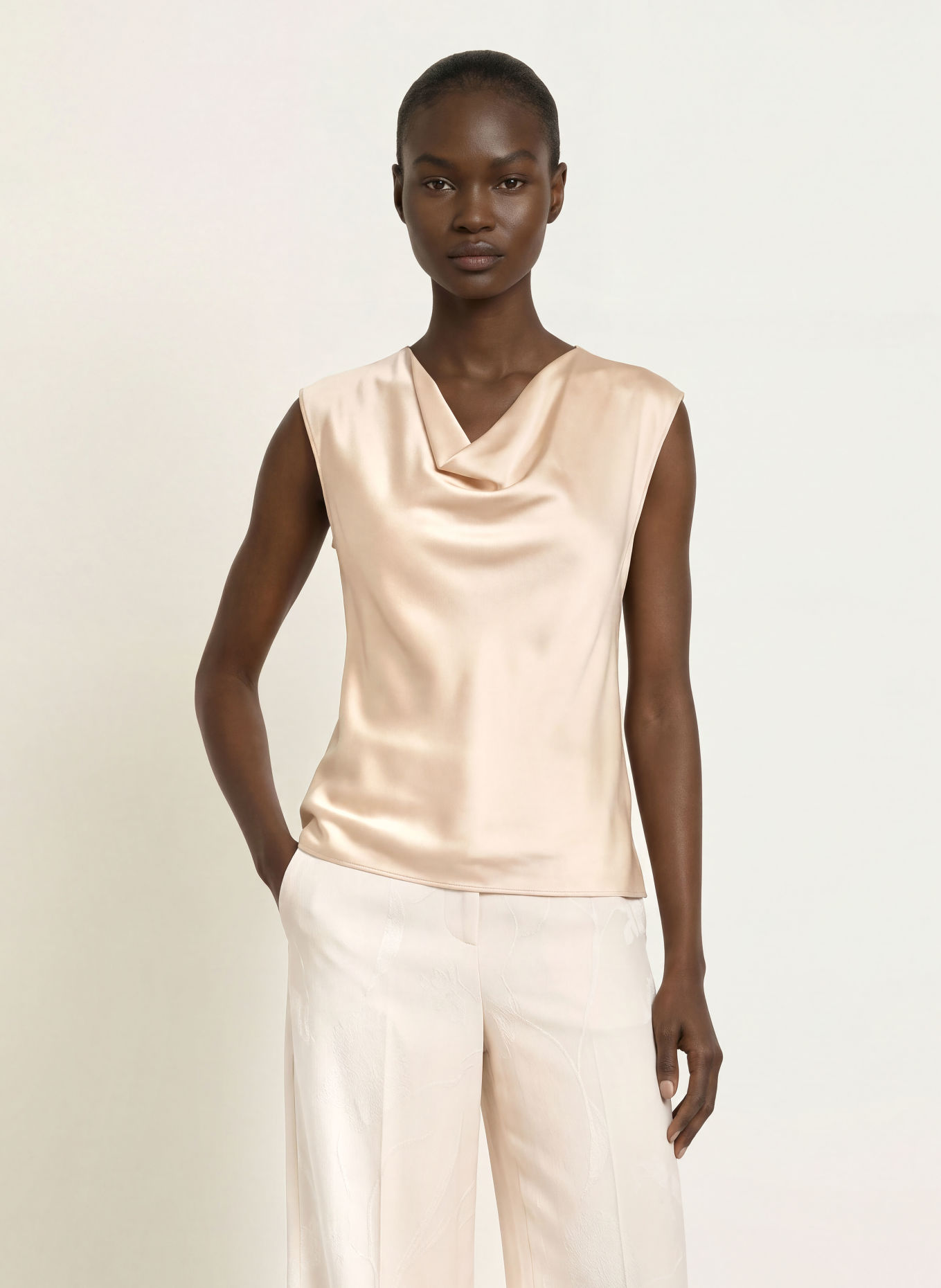 REISS Zijden top CATE: BEIGE