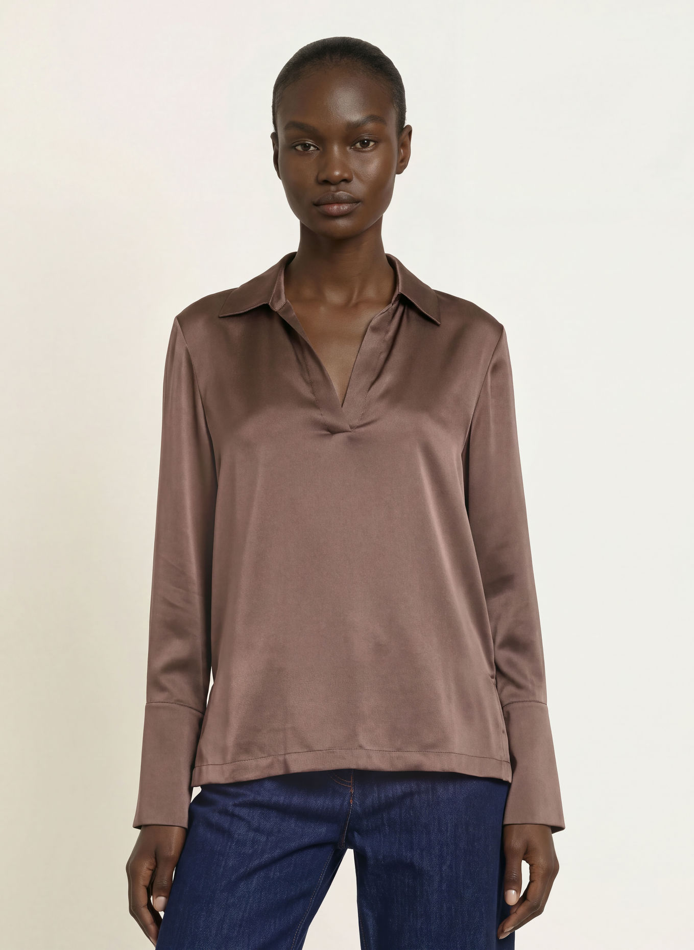 REISS Zijden blouse MARINA: MARRON FONCÉ