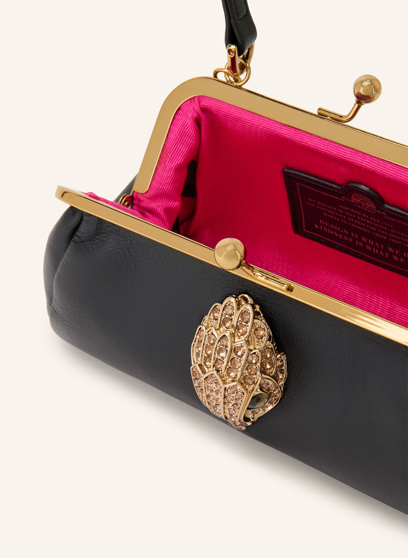 KURT GEIGER KENSINGTON XS Handbag with Rhinestones: BLACK / GOLD