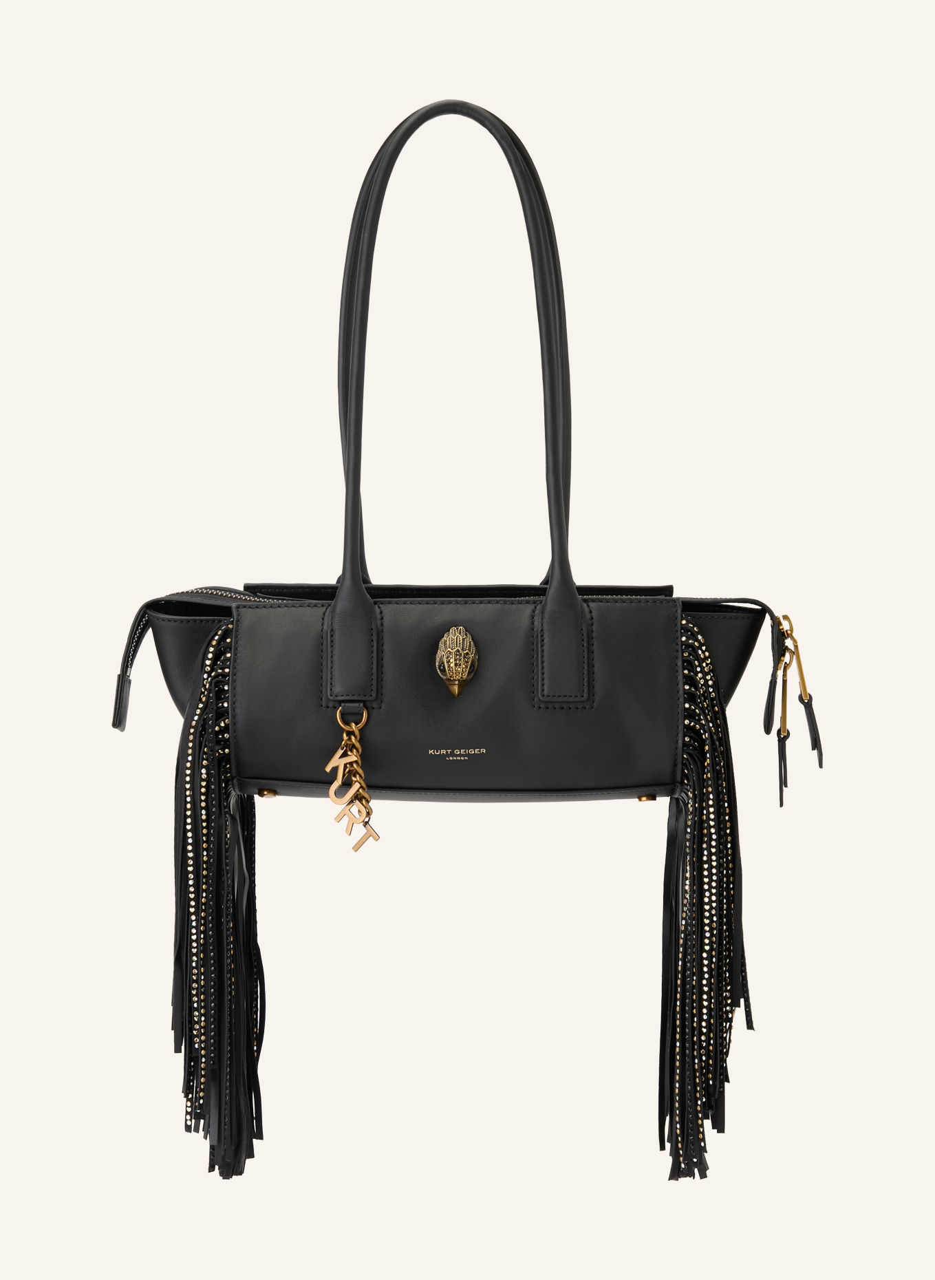 KURT GEIGER Sac épaule SLOANE avec pierres décoratives: NOIR / ARGENT / OR