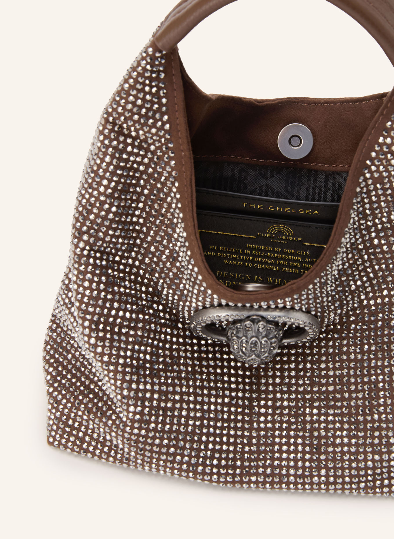 KURT GEIGER Handtasche mit Schmucksteinen: BRAUN / SILBER