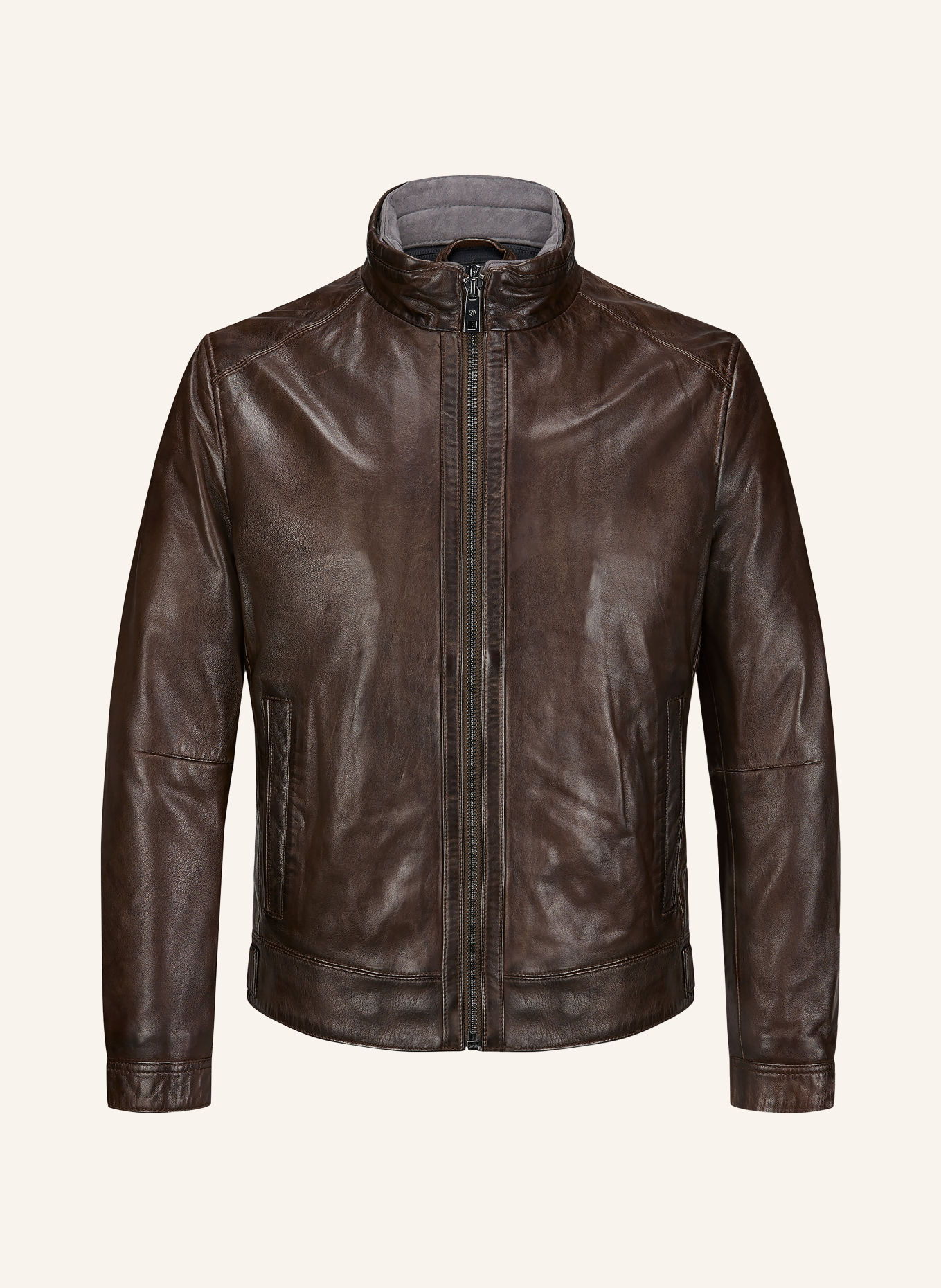 MILESTONE Veste en cuir MSBARNEY avec empiècement amovible: MARRON FONCÉ / GRIS