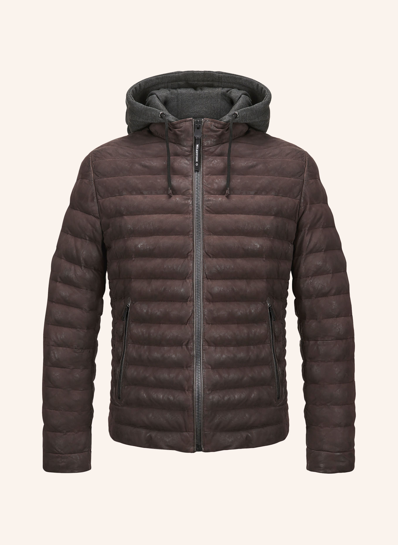 MILESTONE MSVIANO Leather Jacket with Detachable Hood: DARK BROWN / DARK GRAY