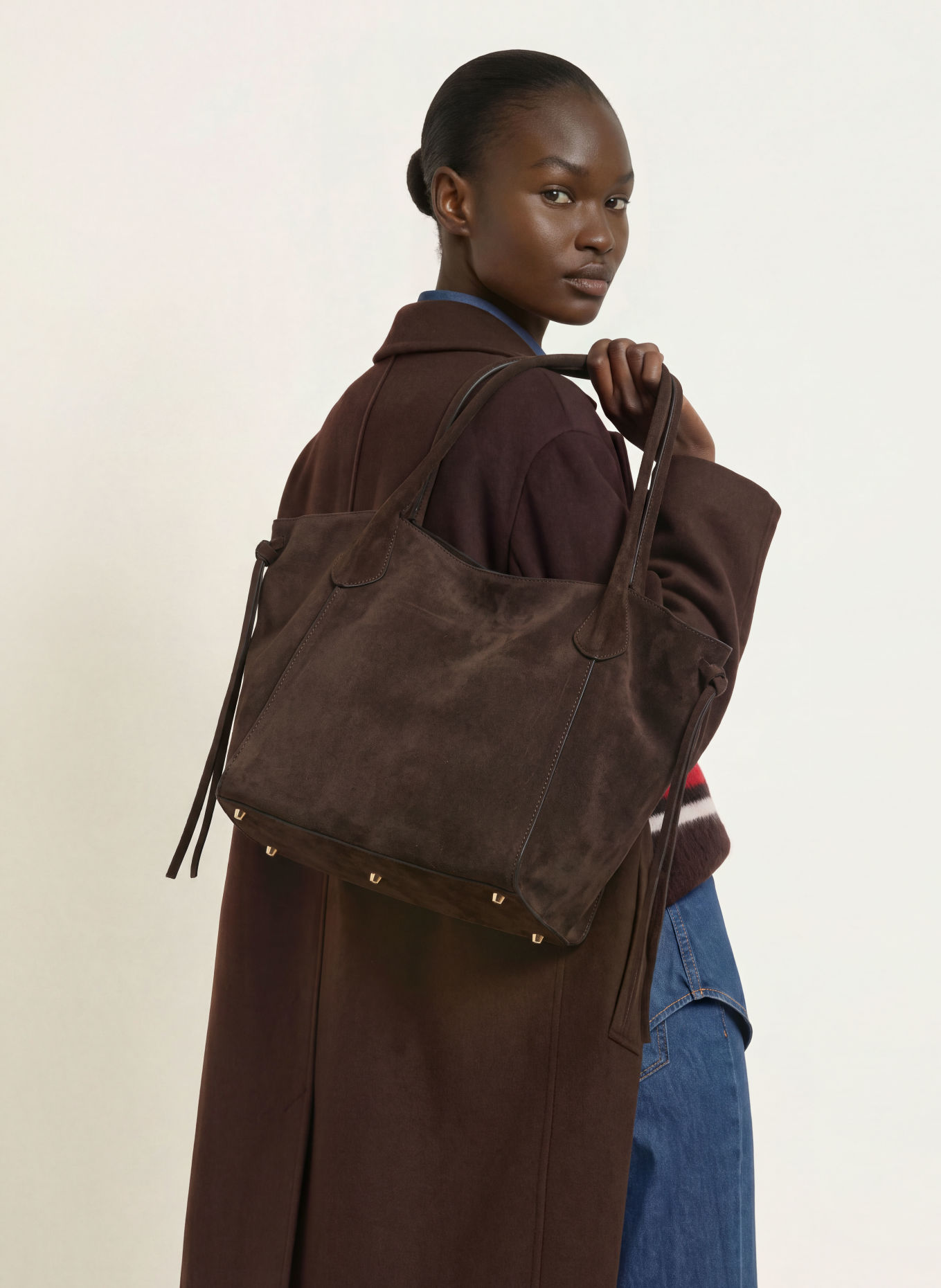abro Shoppers VIBE BIG Tote Bag: DARK BROWN / SILVER