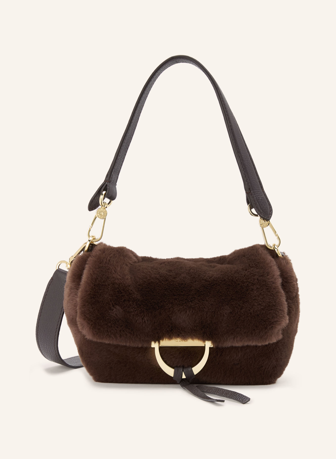 abro Handtasche TEMI SMALL aus Kunstfell: DUNKELBRAUN / GOLD