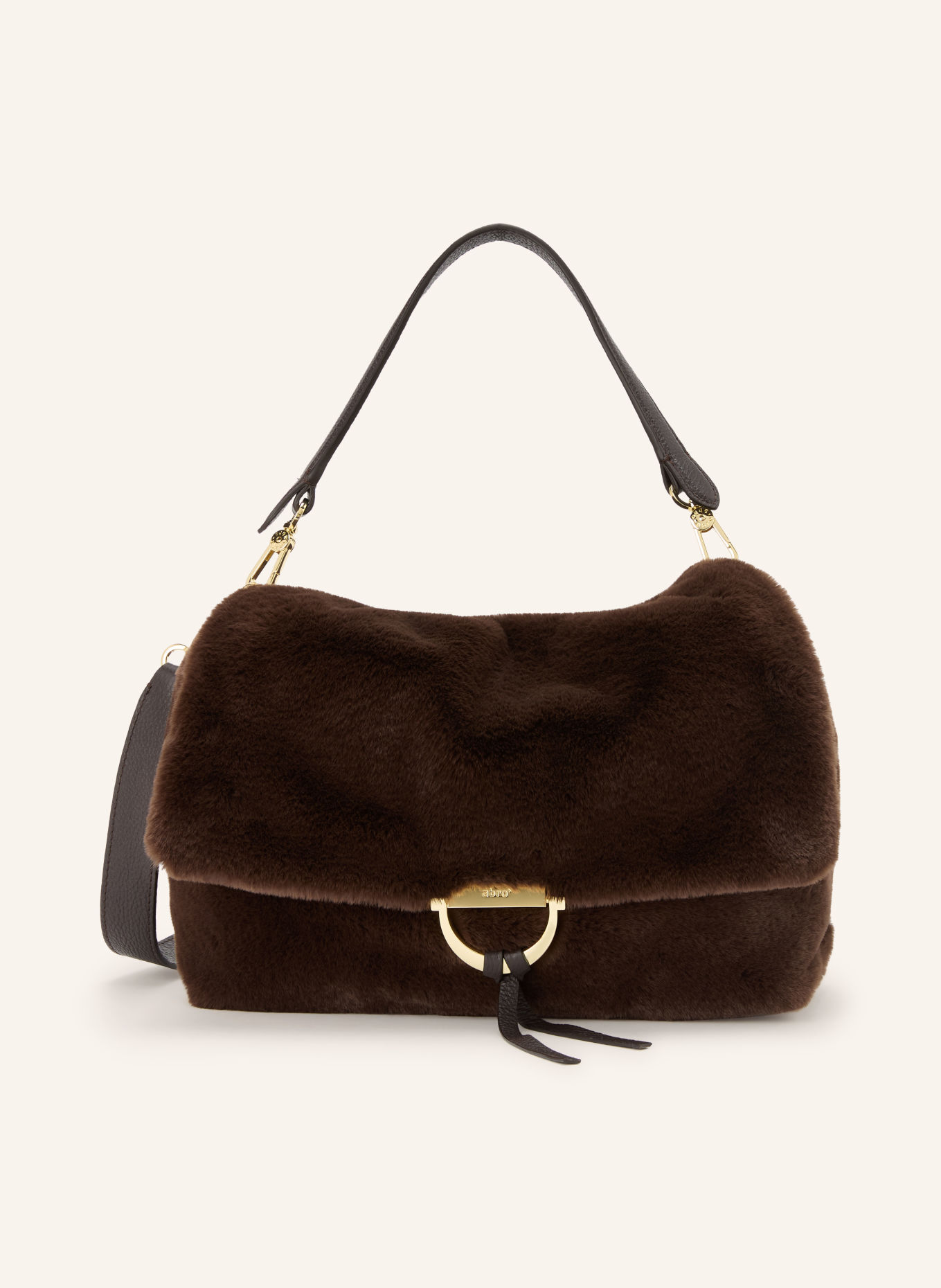 abro Schultertasche TEMI LARGE aus Kunstfell: DUNKELBRAUN / GOLD