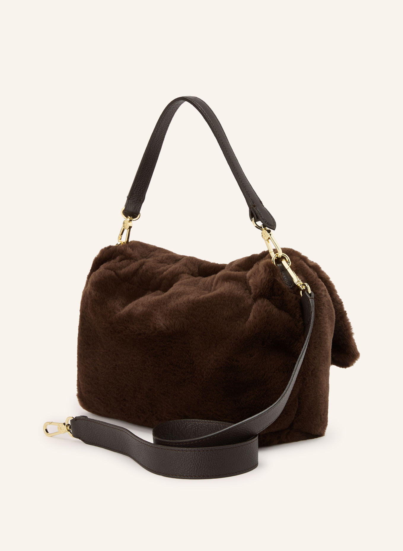 abro Schultertasche TEMI LARGE aus Kunstfell: DUNKELBRAUN / GOLD