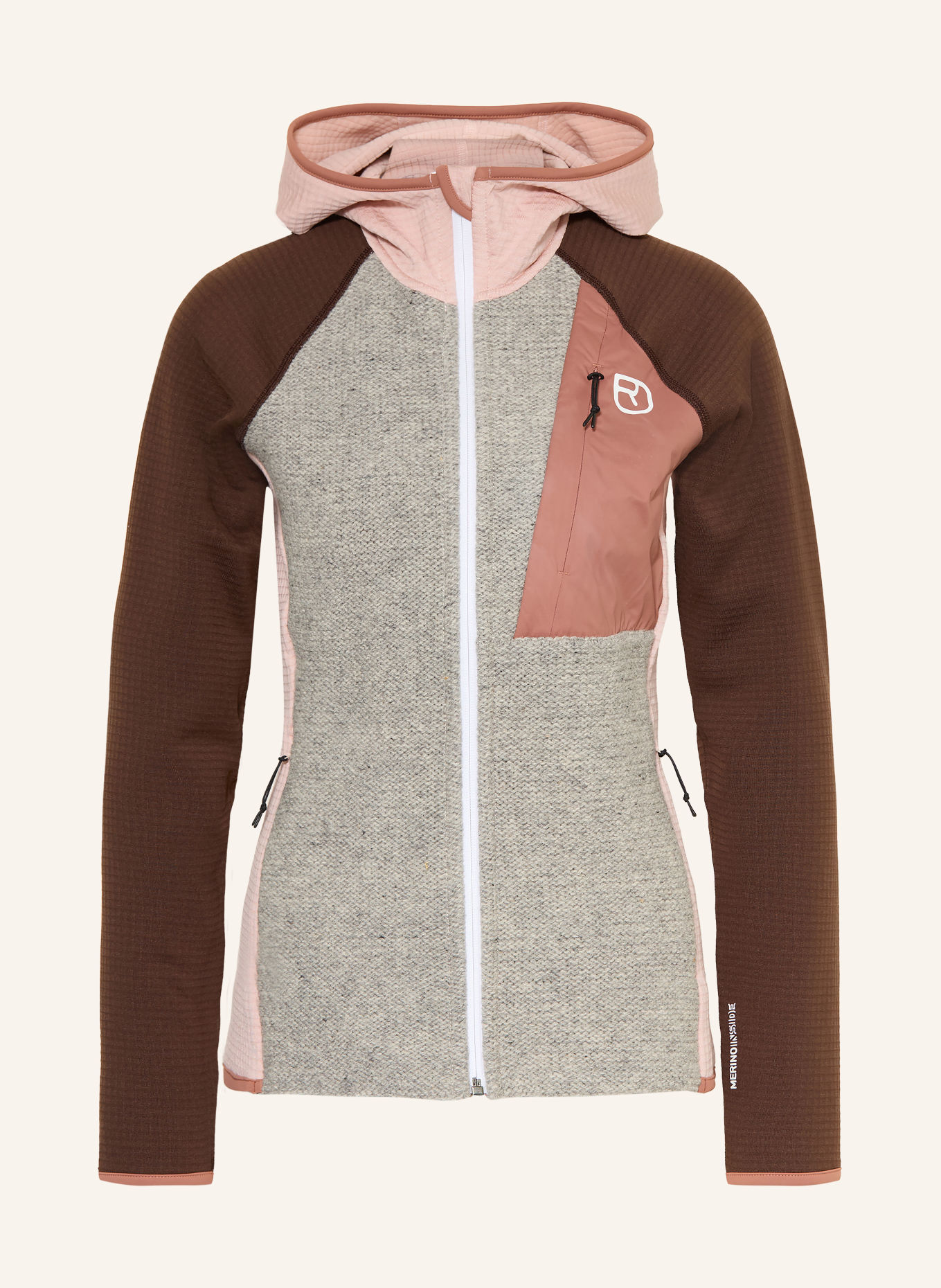 ORTOVOX Kurtka z polaru FLEECE GP CLASSIC KNIT z wełną merynosową: SZARY / CIEMNOBRĄZOWY / RÓŻOWY