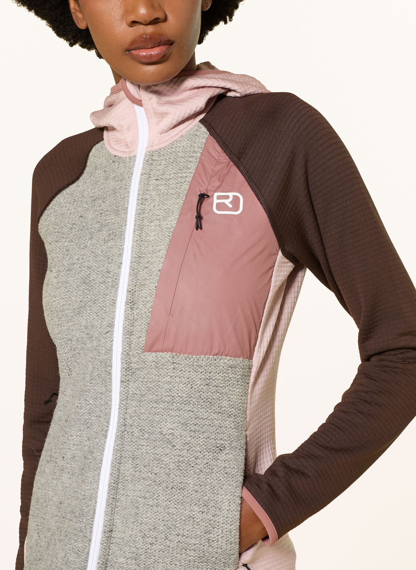 ORTOVOX Kurtka z polaru FLEECE GP CLASSIC KNIT z wełną merynosową: SZARY / CIEMNOBRĄZOWY / RÓŻOWY
