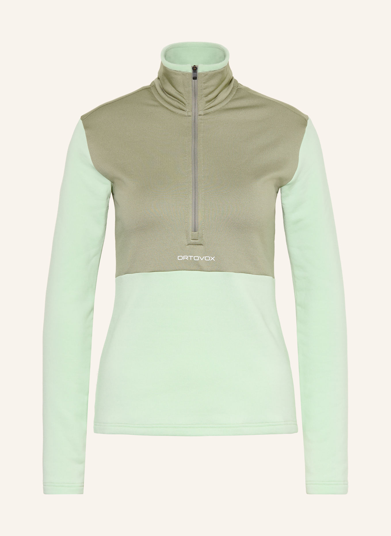 ORTOVOX Fleecetrui met halve rits FLEECE LIGHT ZIP NECK: MINT / KAKI