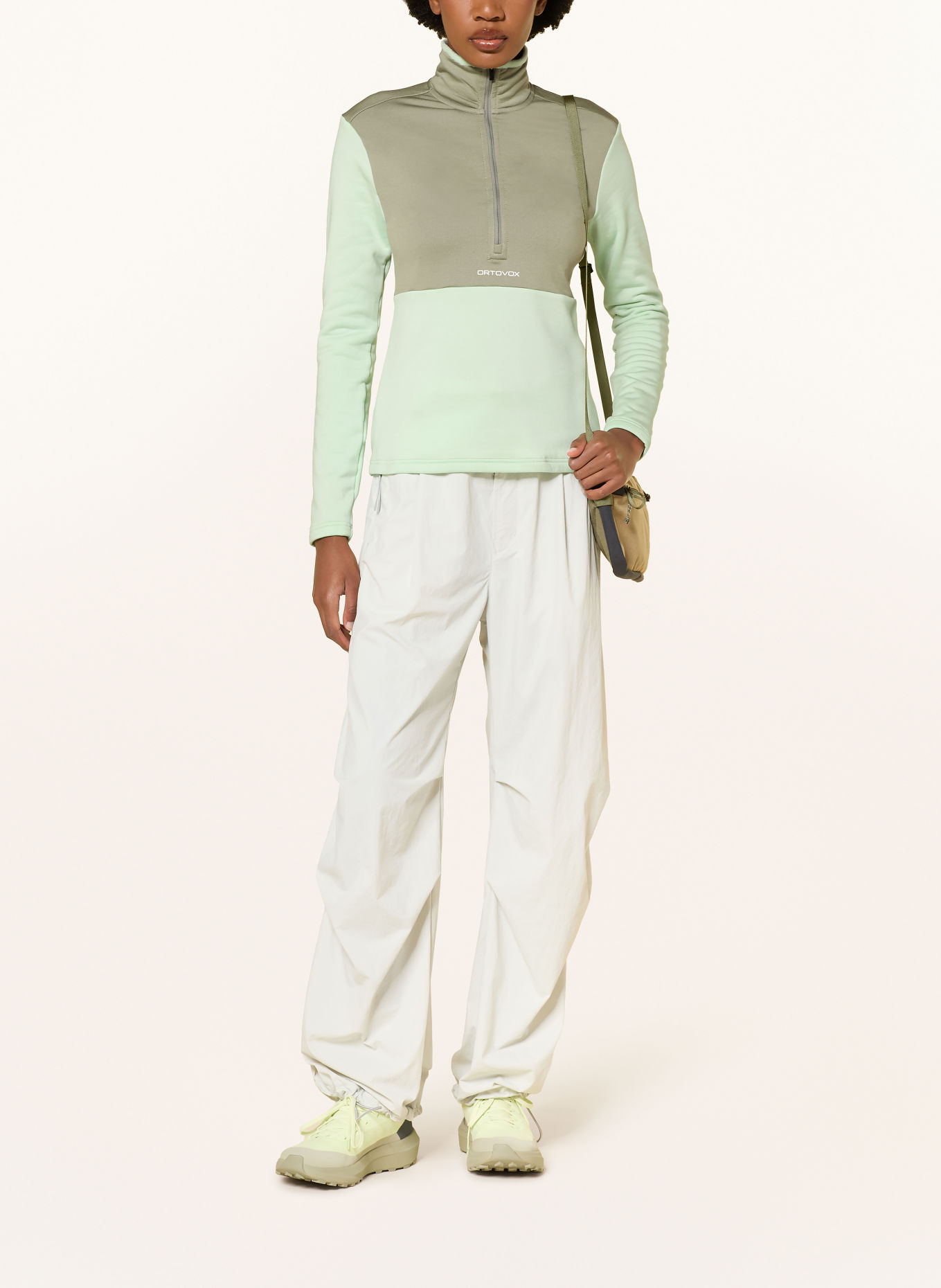 ORTOVOX Fleecetrui met halve rits FLEECE LIGHT ZIP NECK: MINT / KAKI