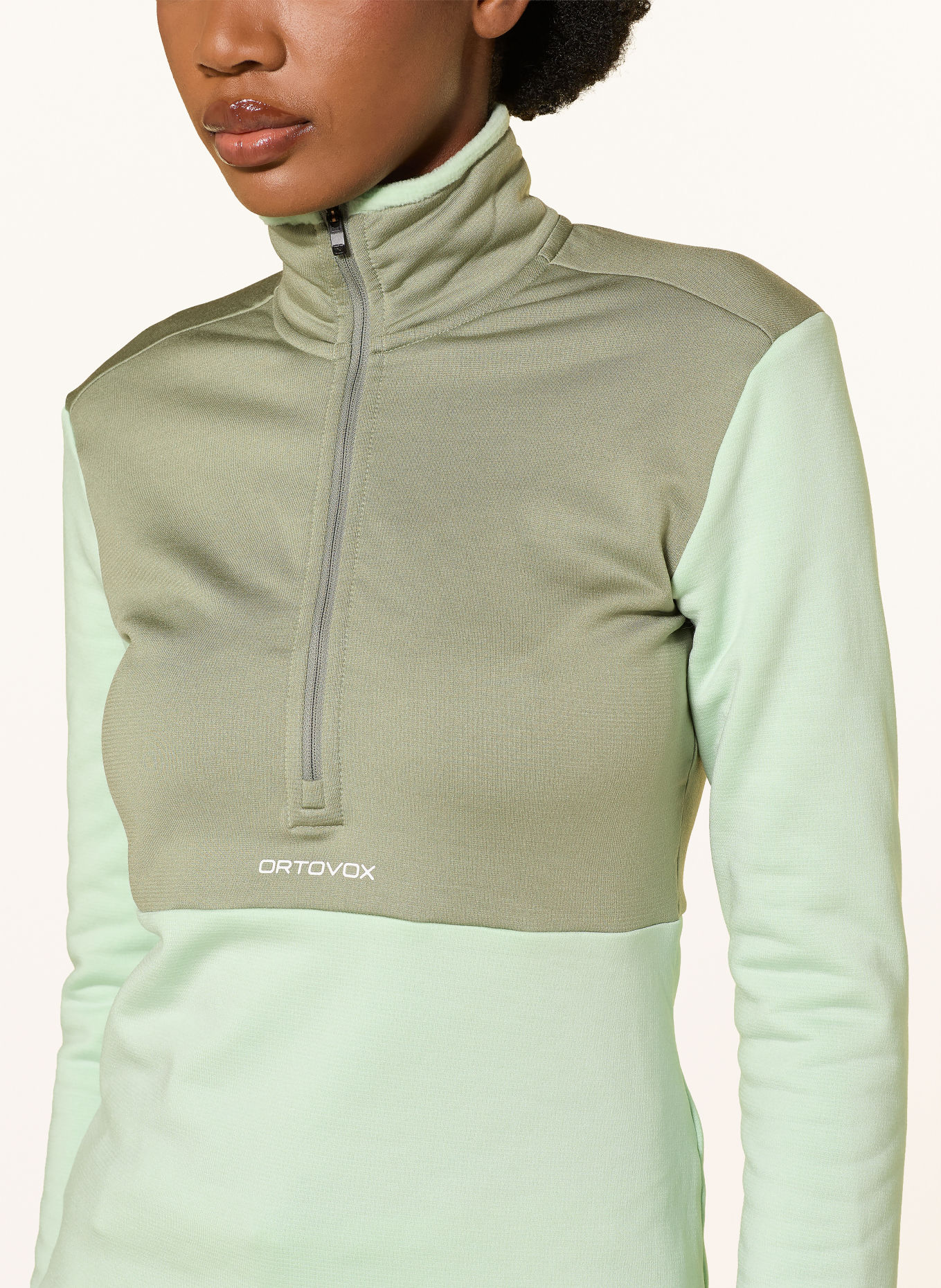 ORTOVOX Fleecetrui met halve rits FLEECE LIGHT ZIP NECK: MINT / KAKI