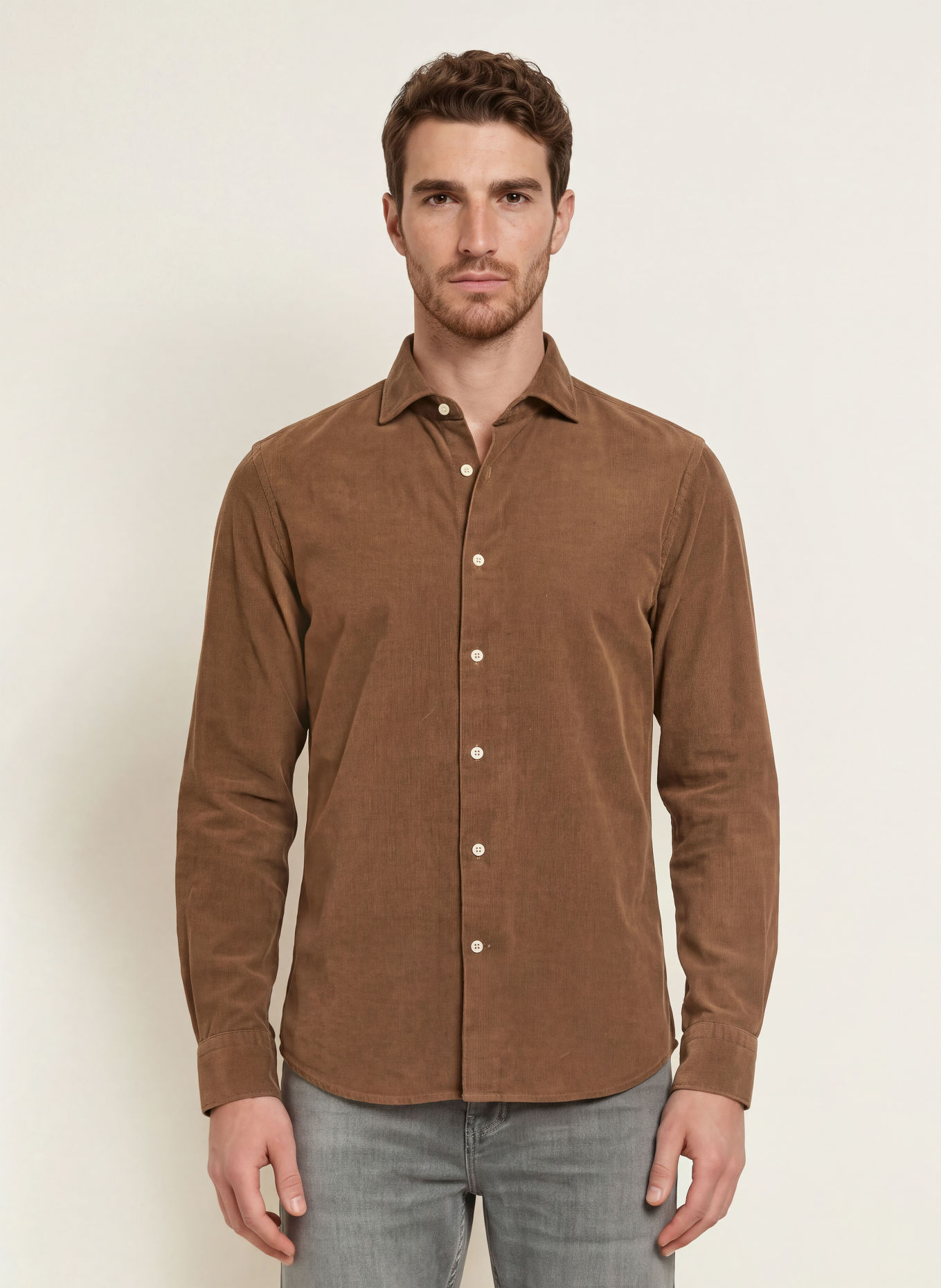 PROFUOMO Chemise en velours côtelé, coupe Comfort Fit: MARRON