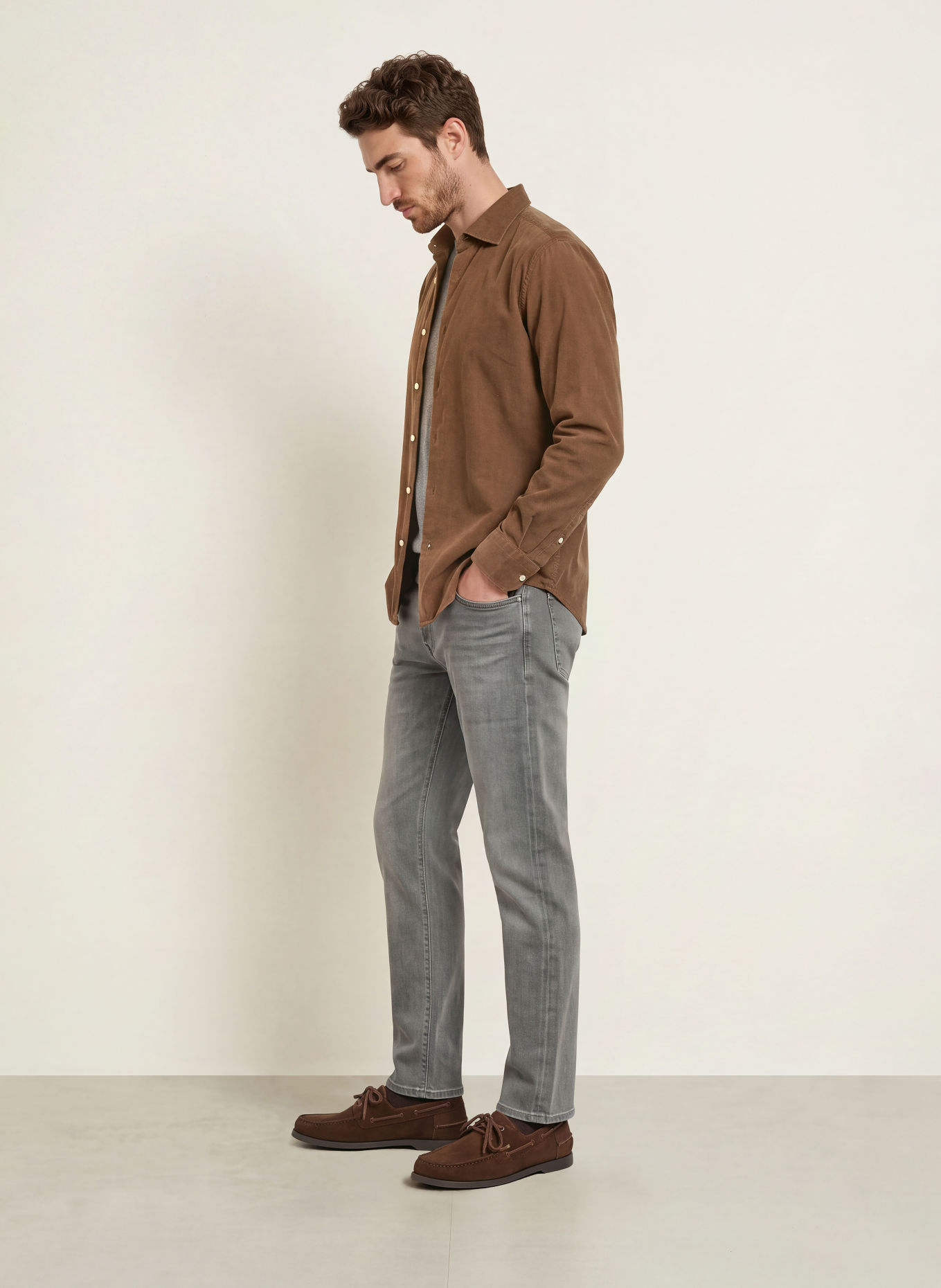 PROFUOMO Chemise en velours côtelé, coupe Comfort Fit: MARRON