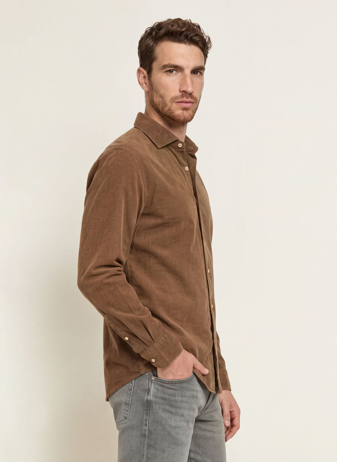 PROFUOMO Chemise en velours côtelé, coupe Comfort Fit: MARRON