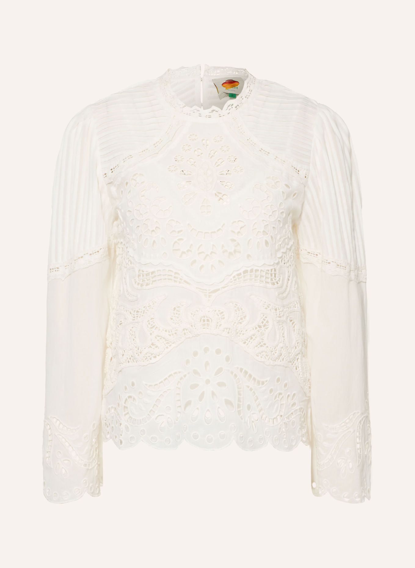 FARM RIO Blouseshirt met opengewerkte kant: WIT