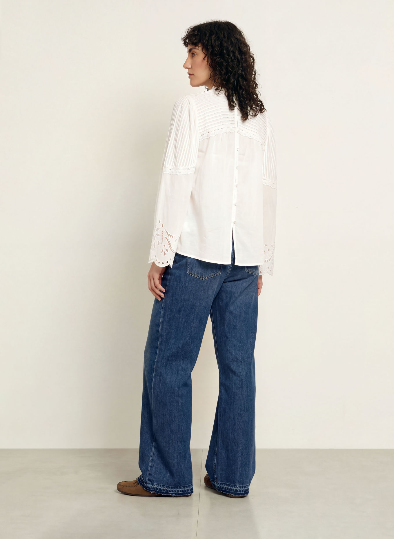 FARM RIO Blouseshirt met opengewerkte kant: WIT