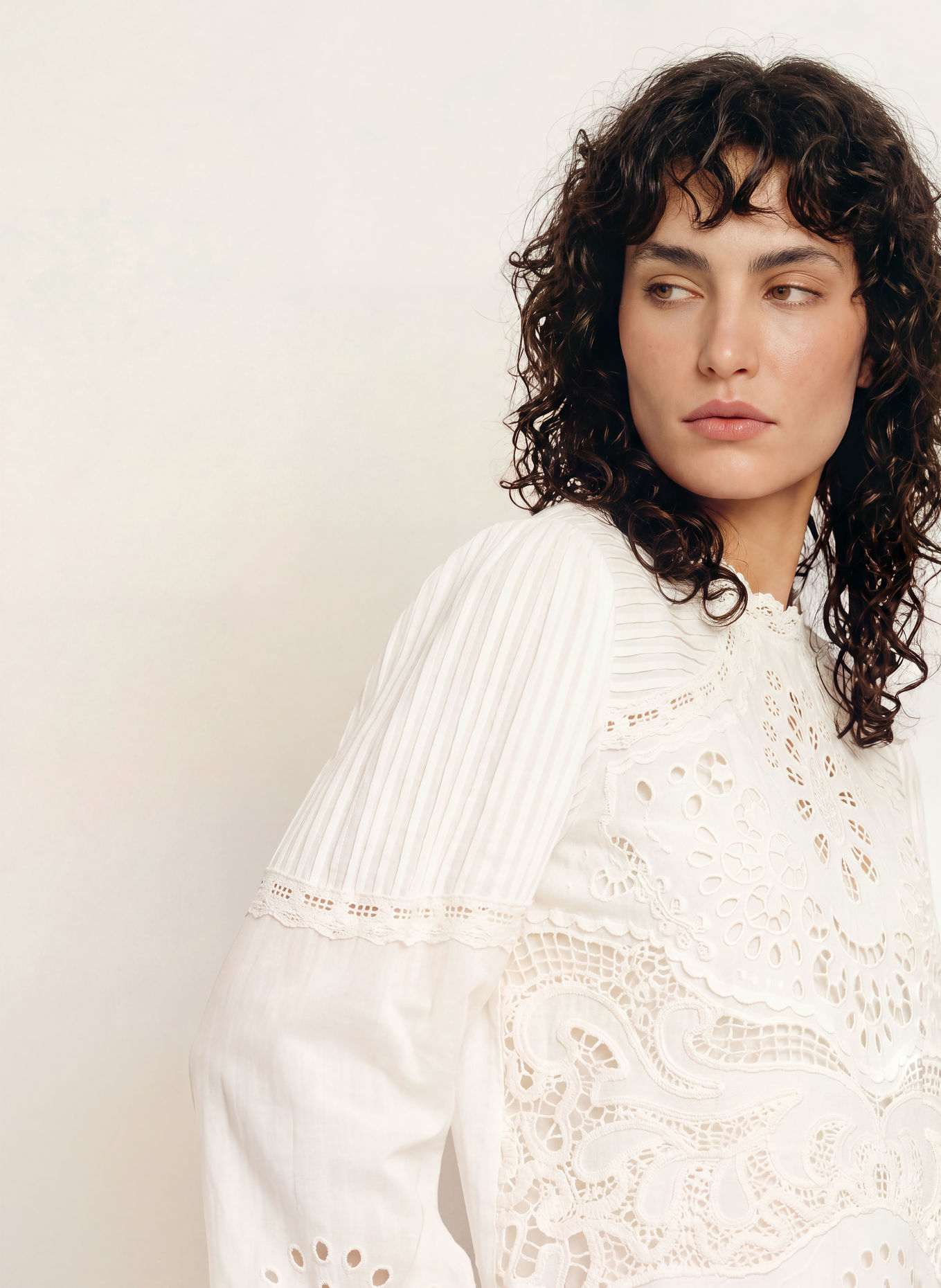 FARM RIO Blouseshirt met opengewerkte kant: WIT