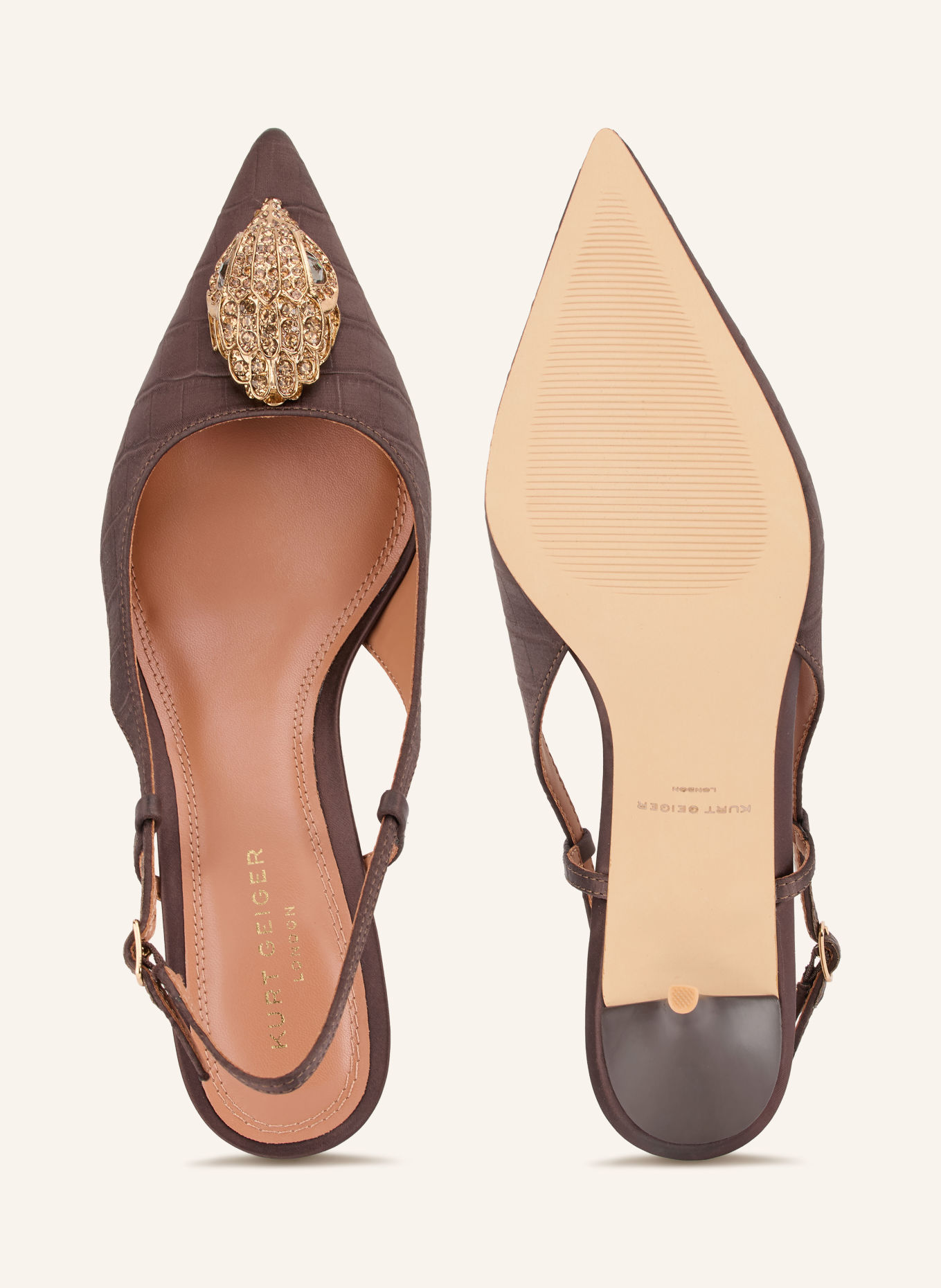 KURT GEIGER Slingpumps mit Schmucksteinen: DUNKELBRAUN / GOLD