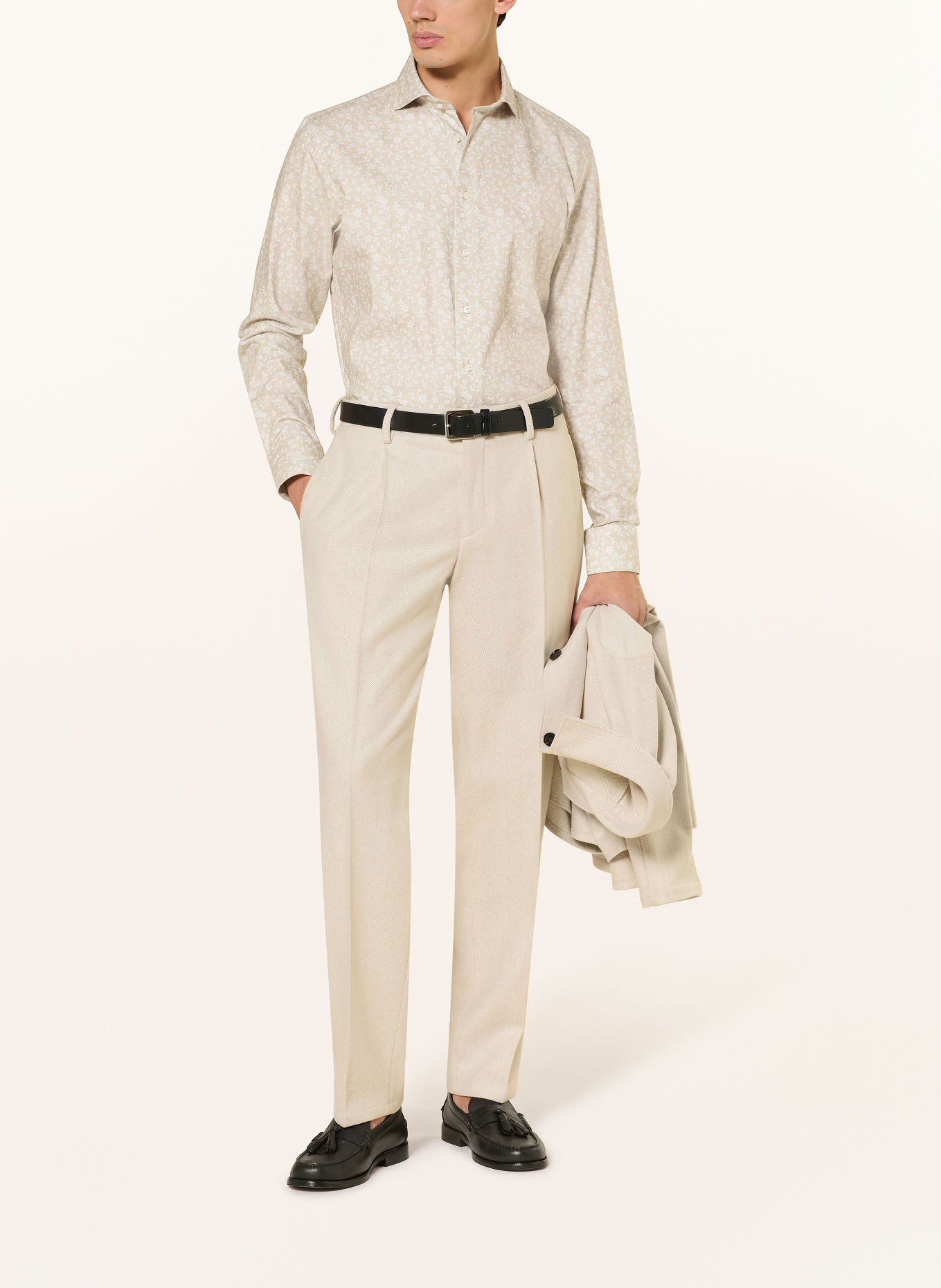 PROFUOMO Chemise coupe slim: BEIGE / ÉCRU