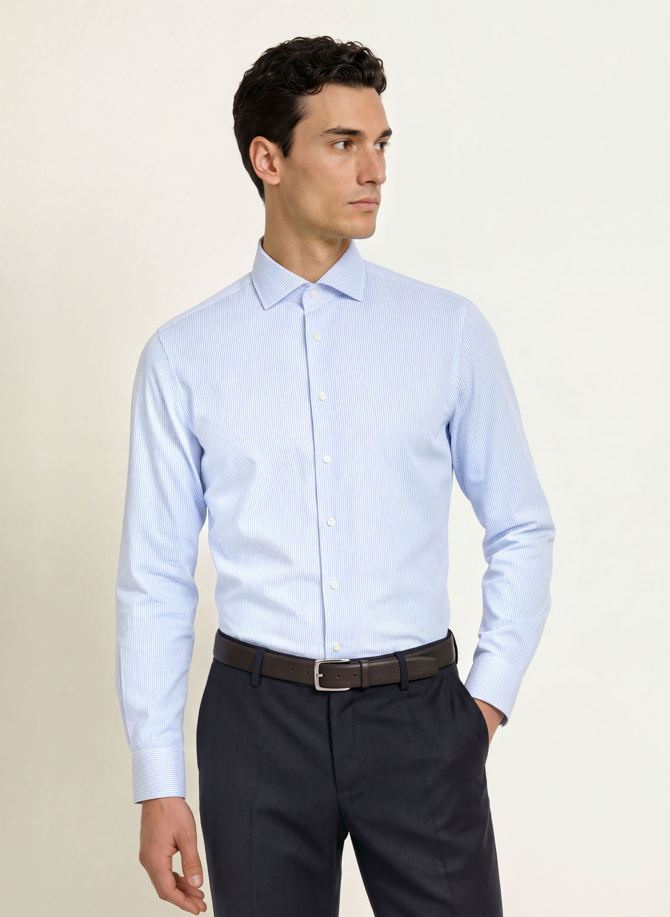 PROFUOMO Chemise coupe ajustée: BLEU CLAIR / BLANC