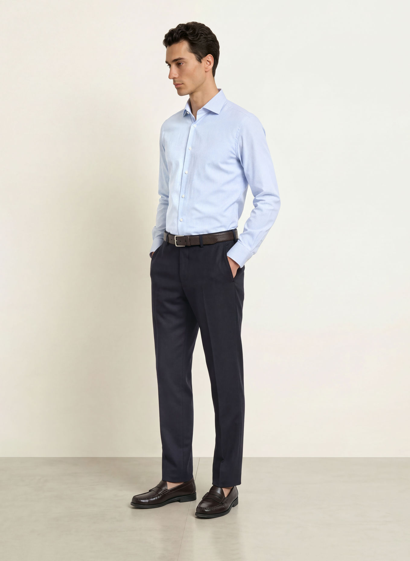 PROFUOMO Chemise coupe ajustée: BLEU CLAIR / BLANC