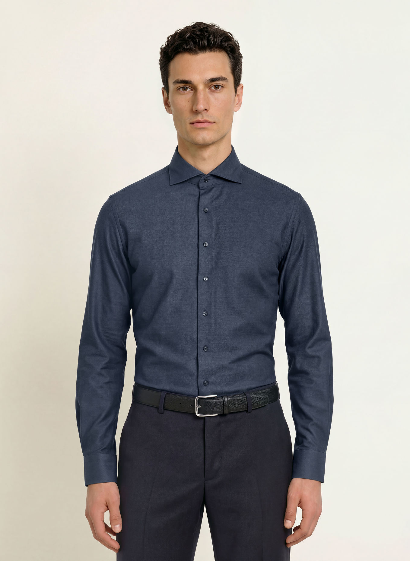 PROFUOMO Chemise en jersey coupe slim: BLEU FONCÉ