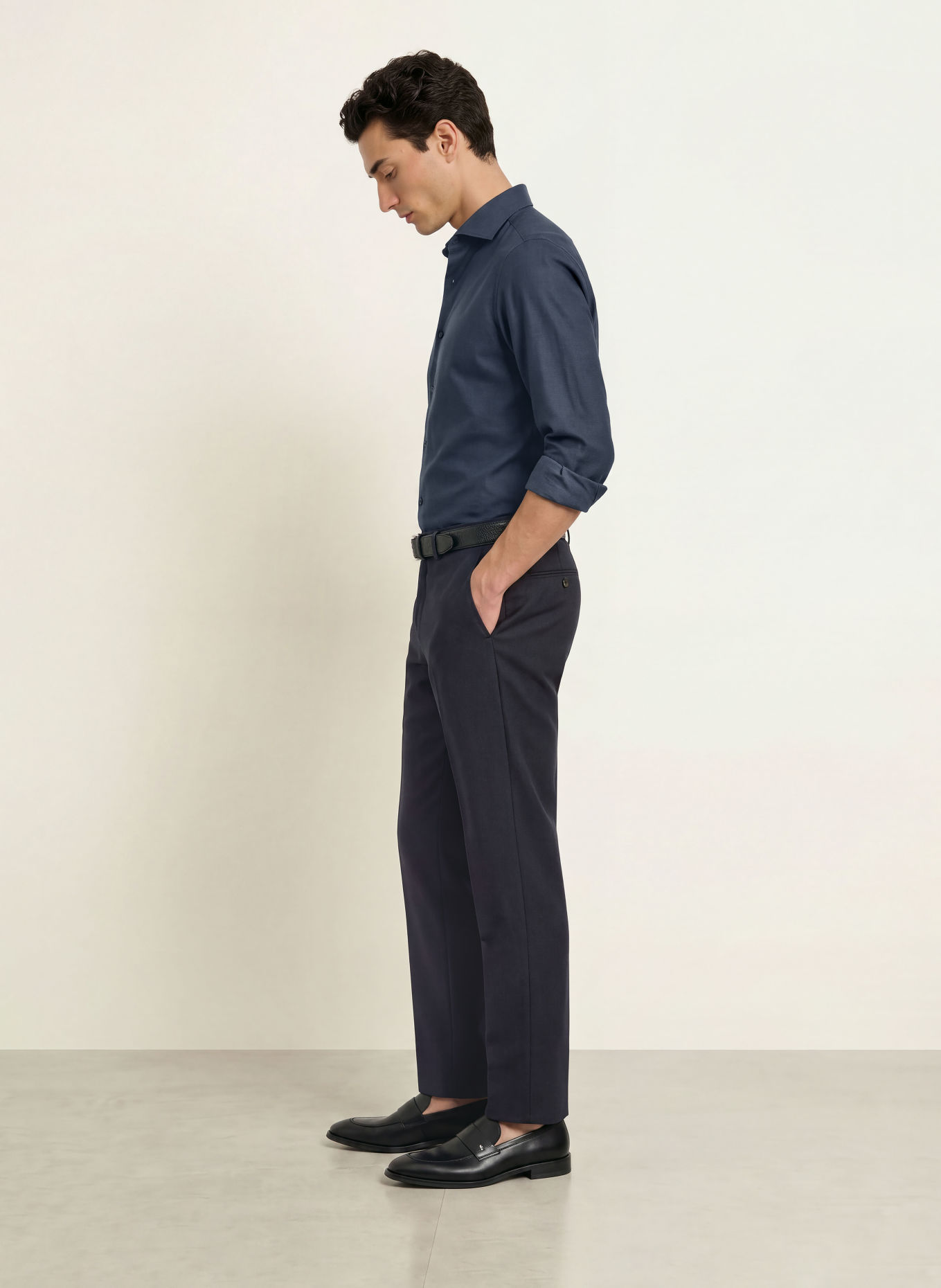 PROFUOMO Chemise en jersey coupe slim: BLEU FONCÉ